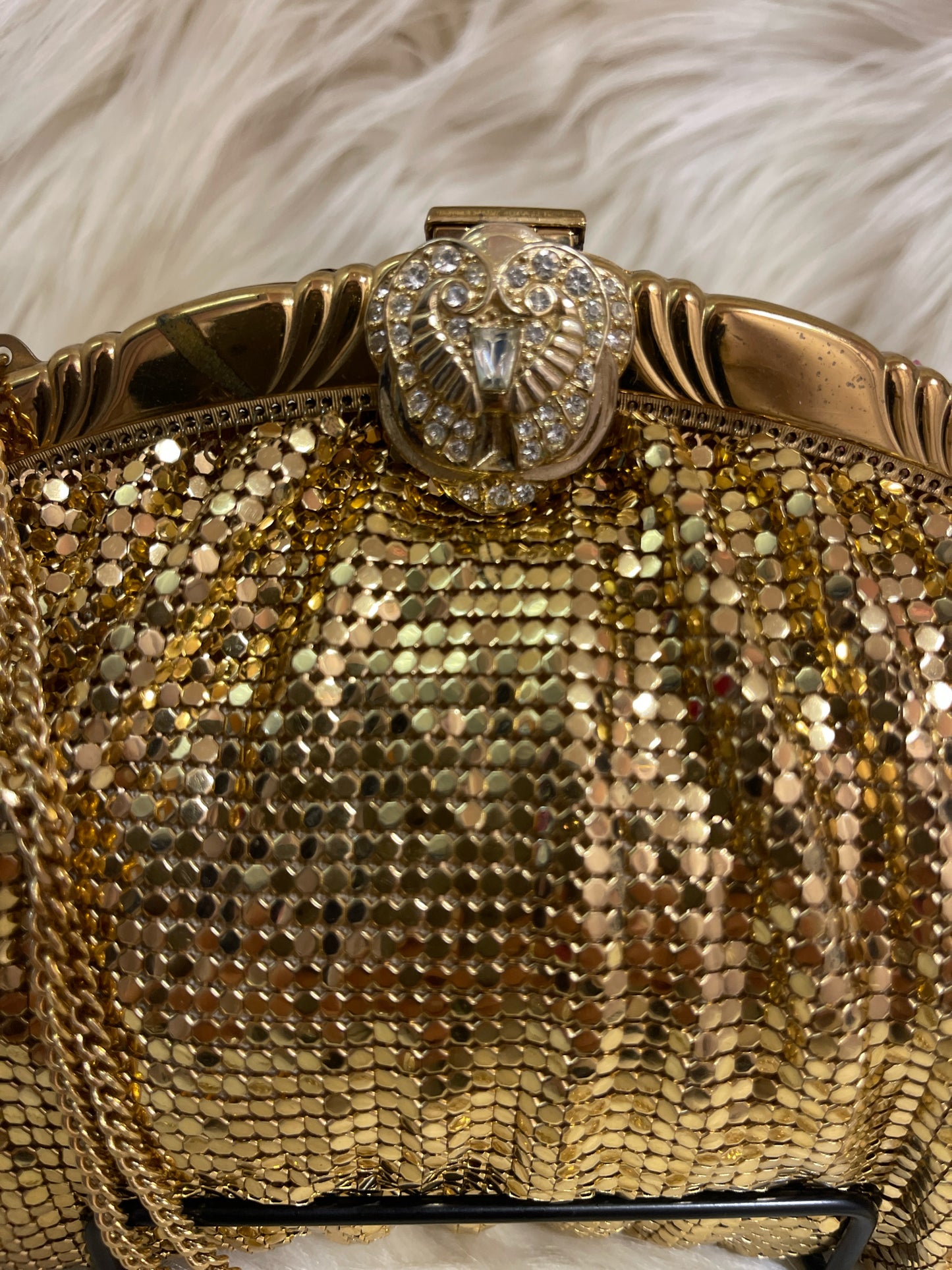 VINTAGE WHITING & DAVIS GOLD MESH EVENING BAG