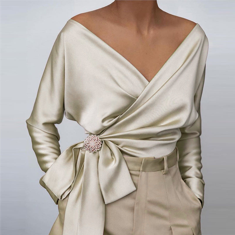 WRAP LONG SLEEVE SATIN TOP availble in other colors