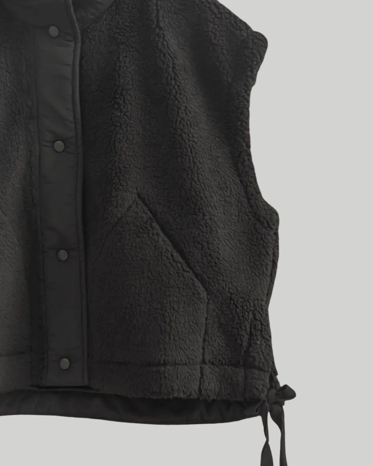 Cozy Sherpa Vest with tie-up side details Available in Tan and Black