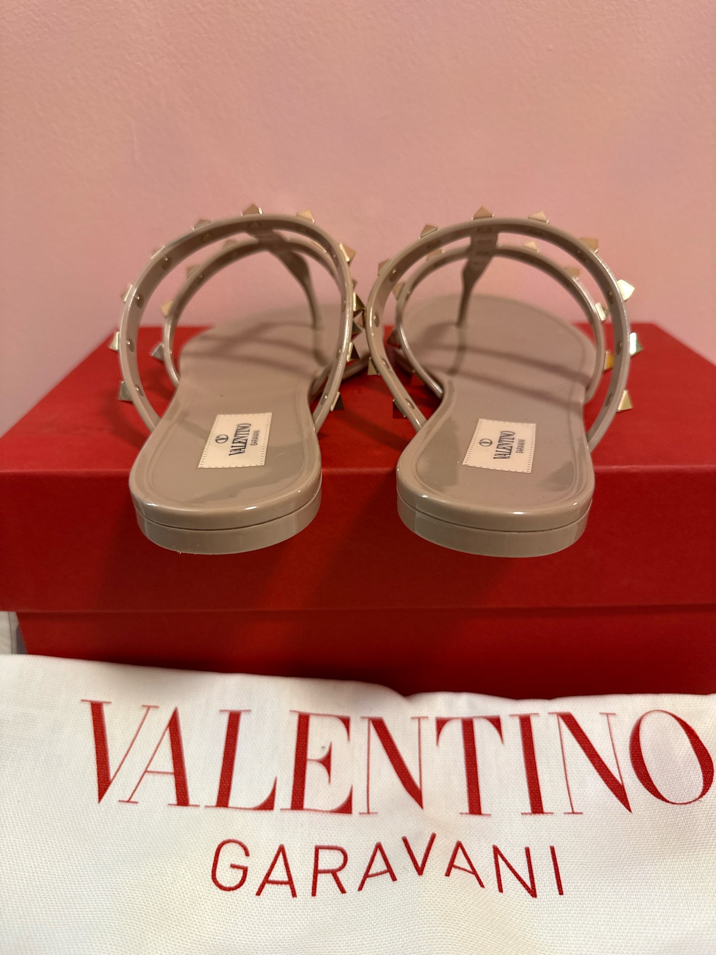 Valentino Garavani pvc thong poudre sandals with box and dust bags