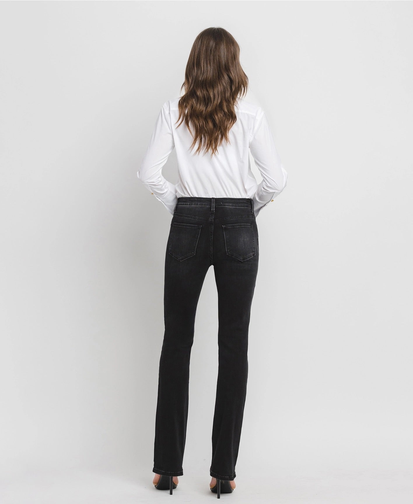 High rise slim black boot cut jeans significant