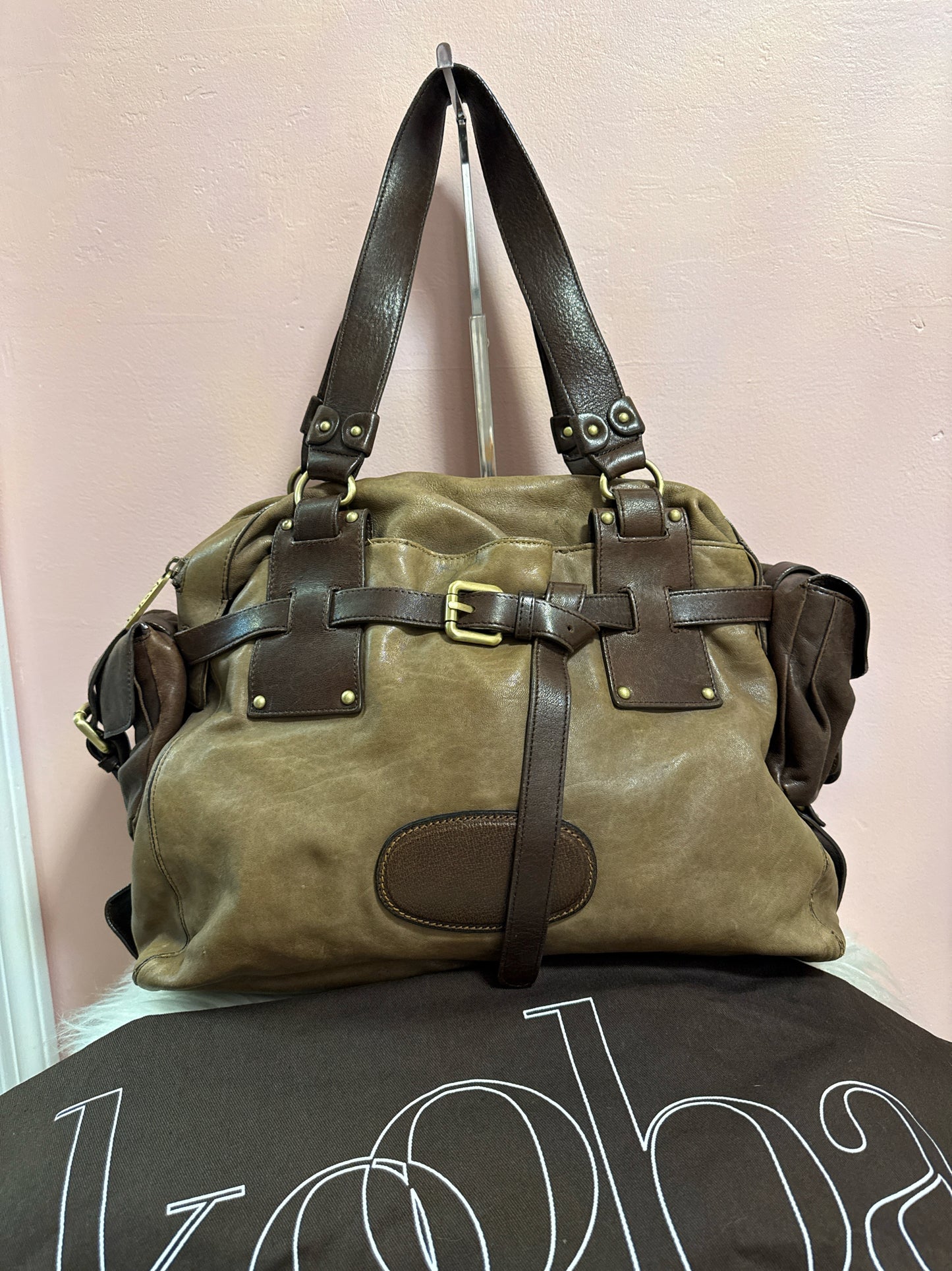 Kooba chocolate brown and tan leather shoulder bag