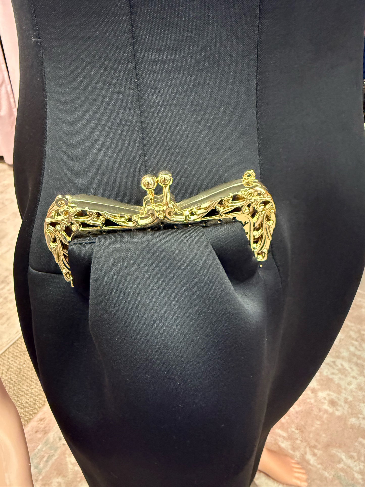 Mac Duggal black strapless dress with front "purse pockets"