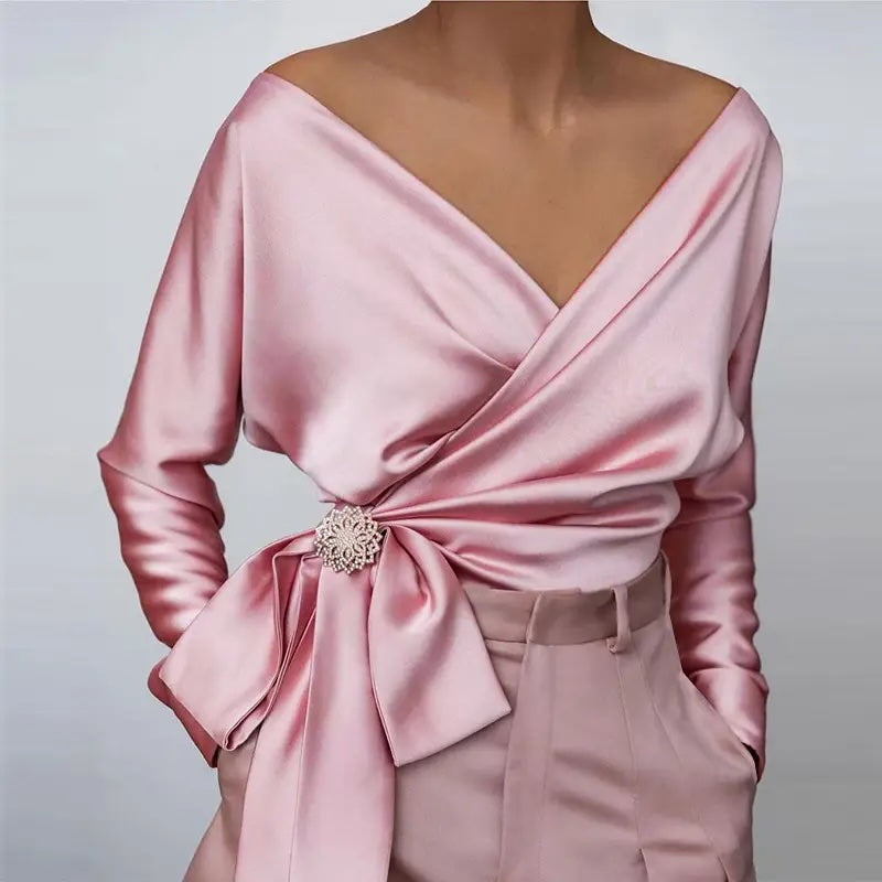WRAP LONG SLEEVE SATIN TOP availble in other colors