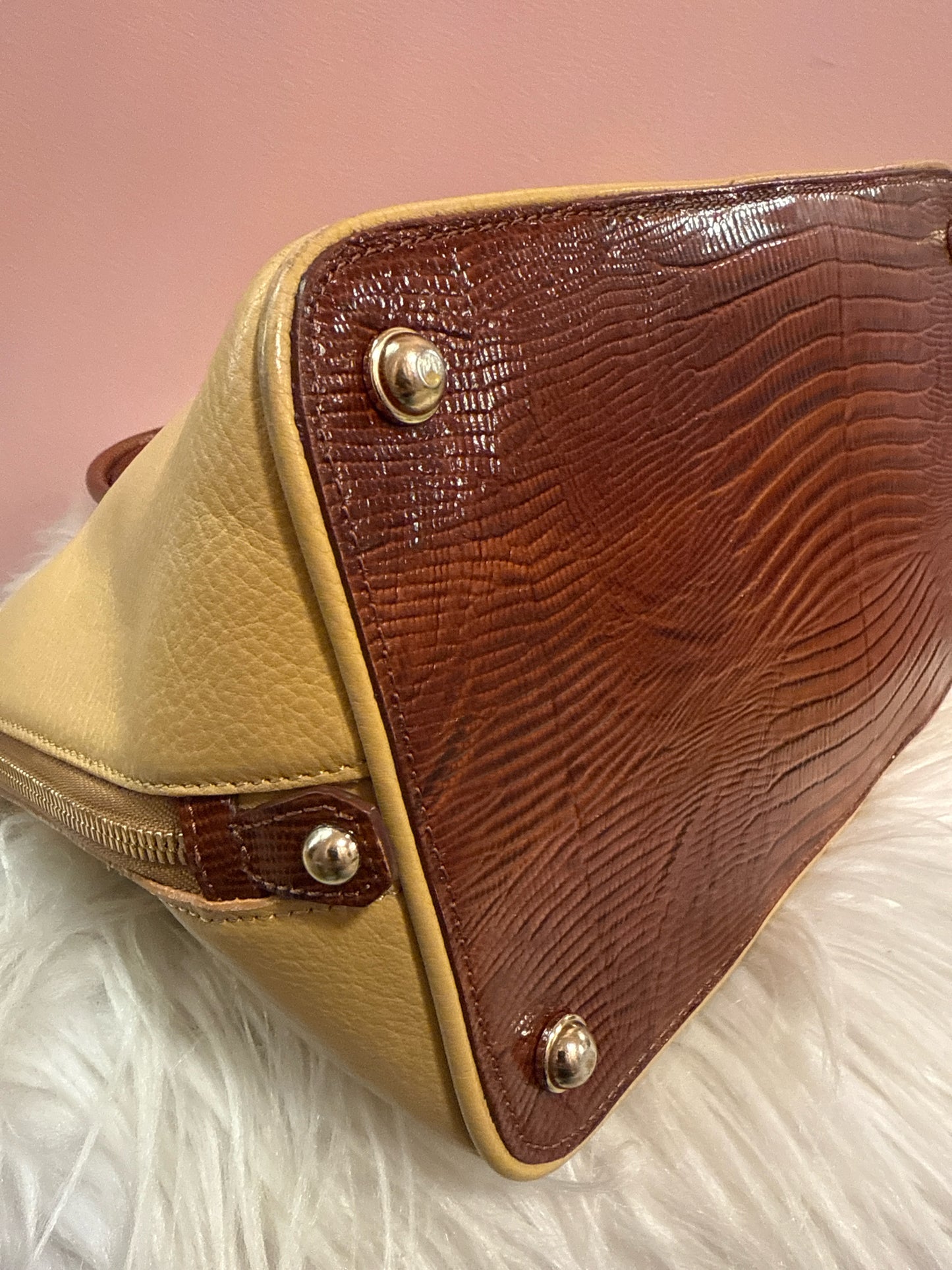 Brahmin Duxbury tan with orange leather satchel