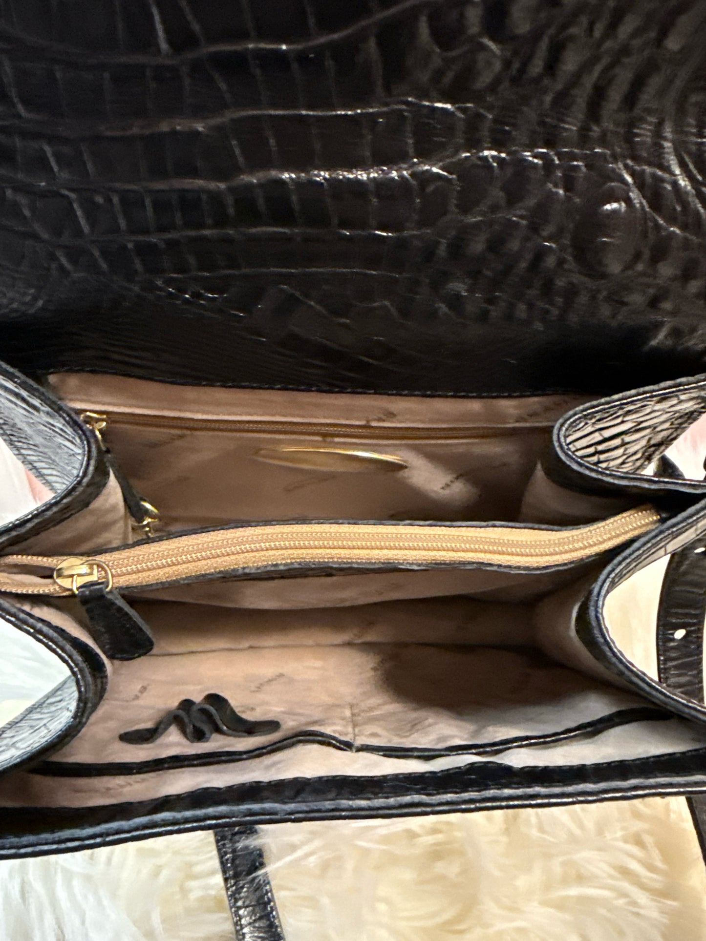 Brahmin Black Croc Embossed Vittoria Top Handle Shoulder Bag