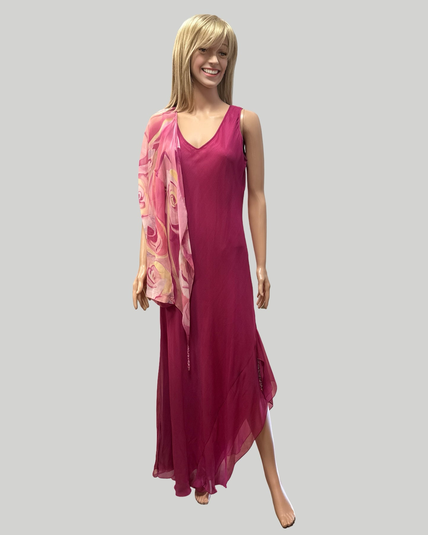 ANIA ZOFIA BERRY PINK SILK GOWN WITH COORDINATING SHAWL/WRAP