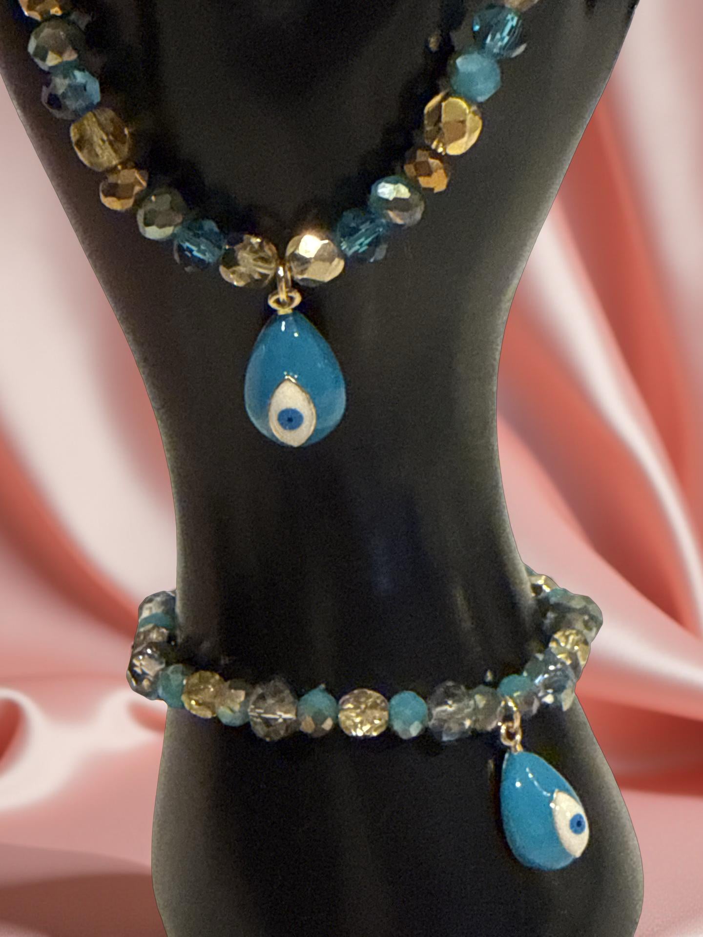 EVIL EYE ENAMEL CHARM BEADED BRACELET