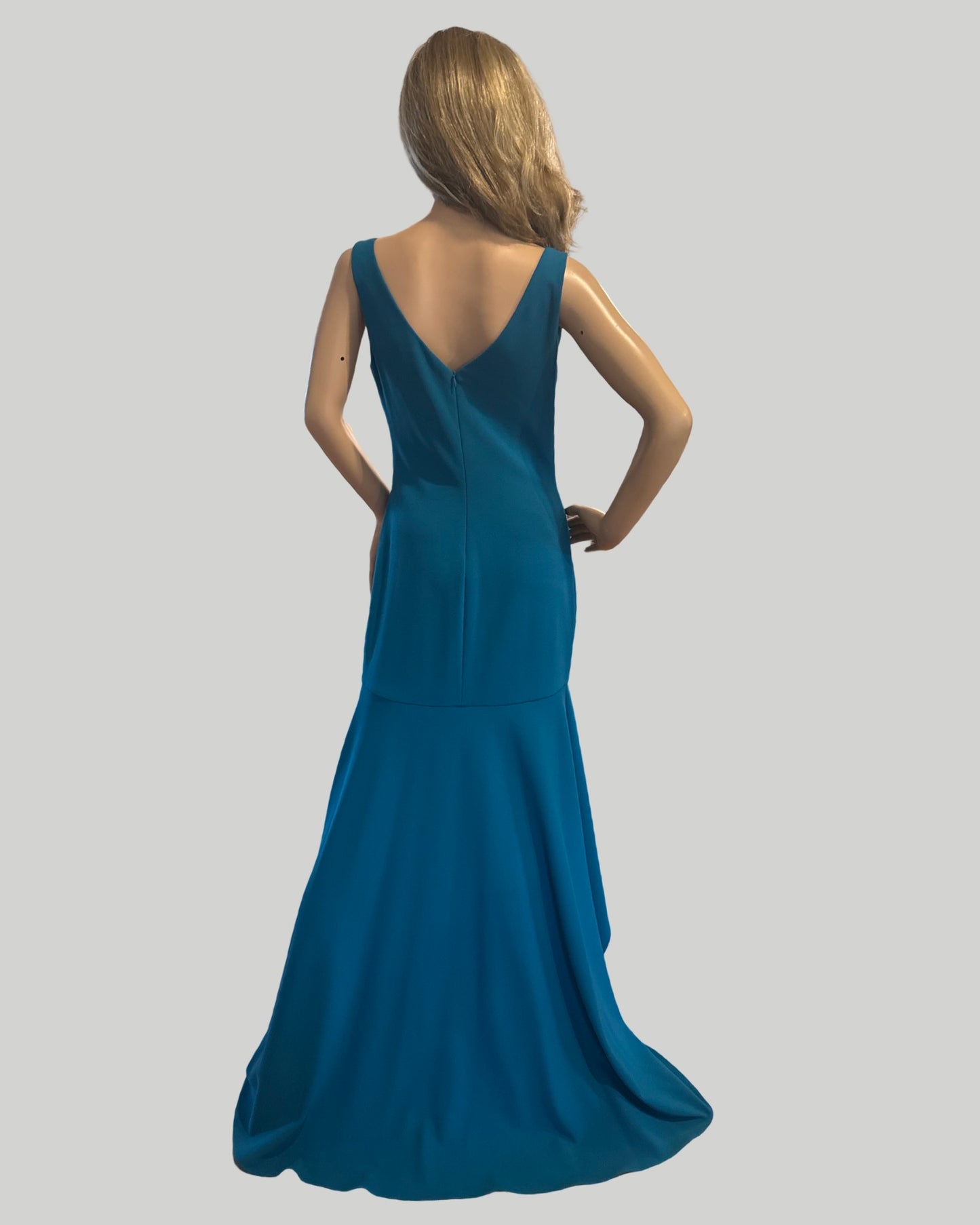 BETSY ADAM HIGH LOW TEAL SLEEVELESS GOWN