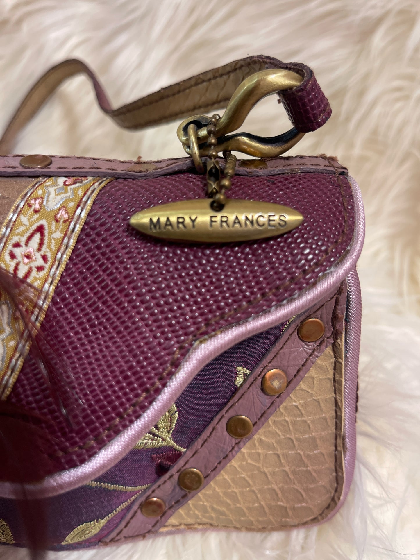 MARY FRANCES VICTORIAN MAGENTA SHOULDER BAG