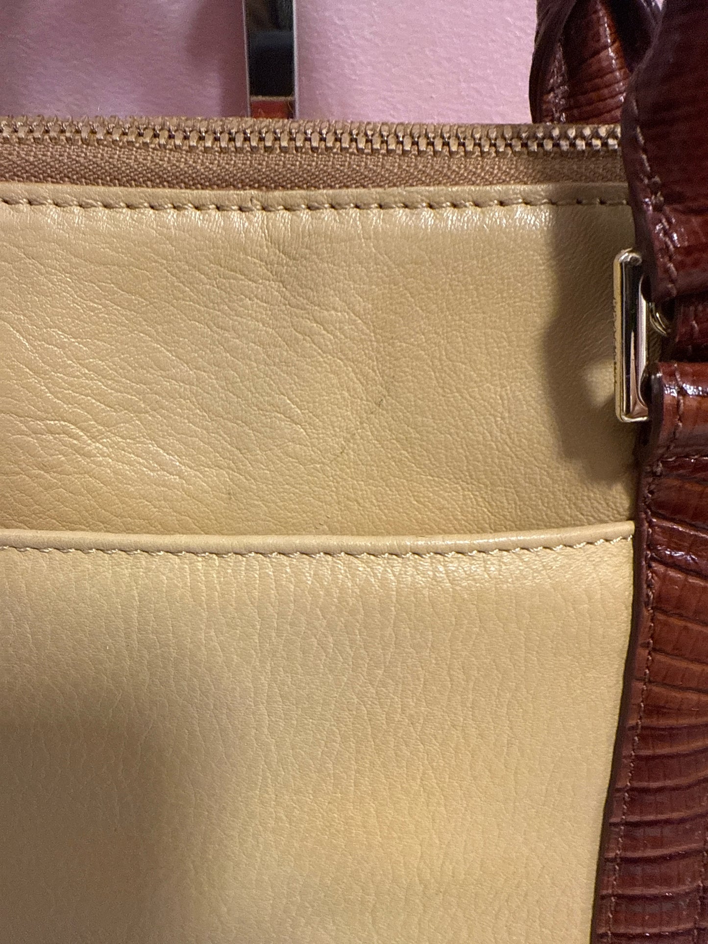 Brahmin Duxbury tan with orange leather satchel