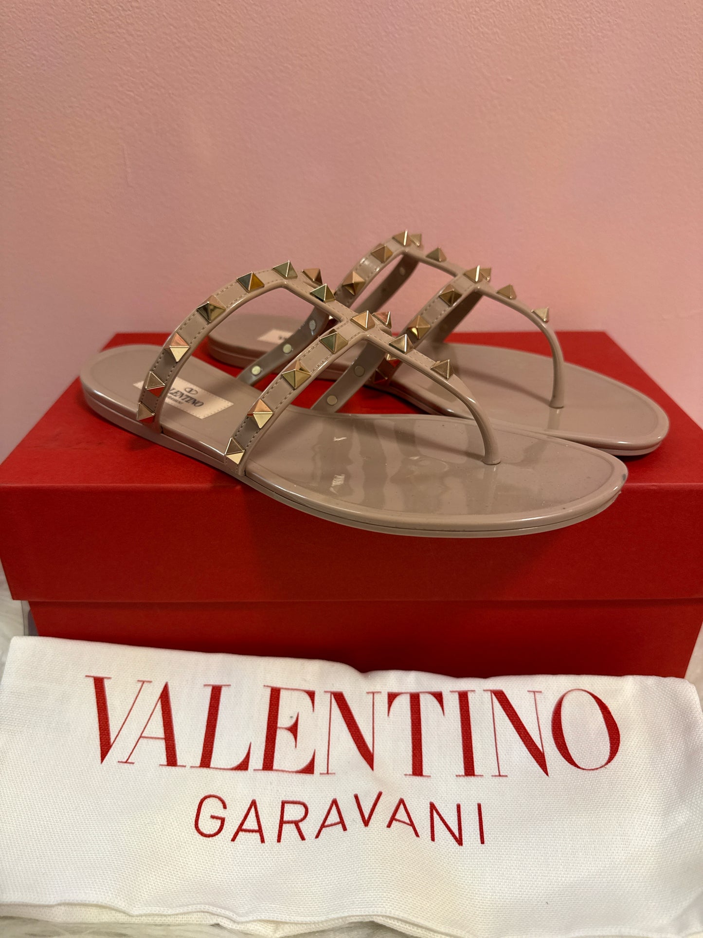 Valentino Garavani pvc thong poudre sandals with box and dust bags