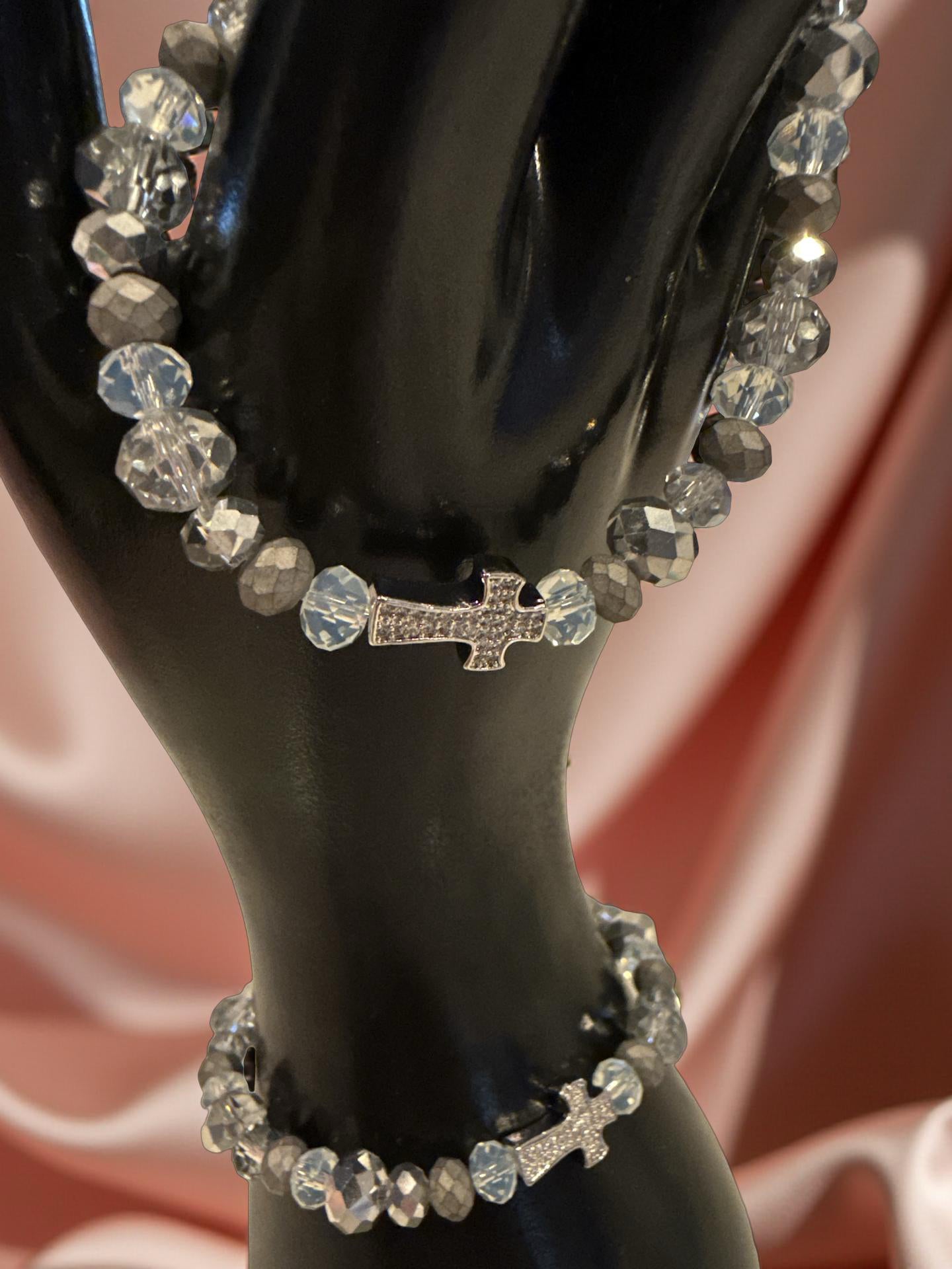 Silver Pave cross beaded bracelet handmade by The Beading Mama