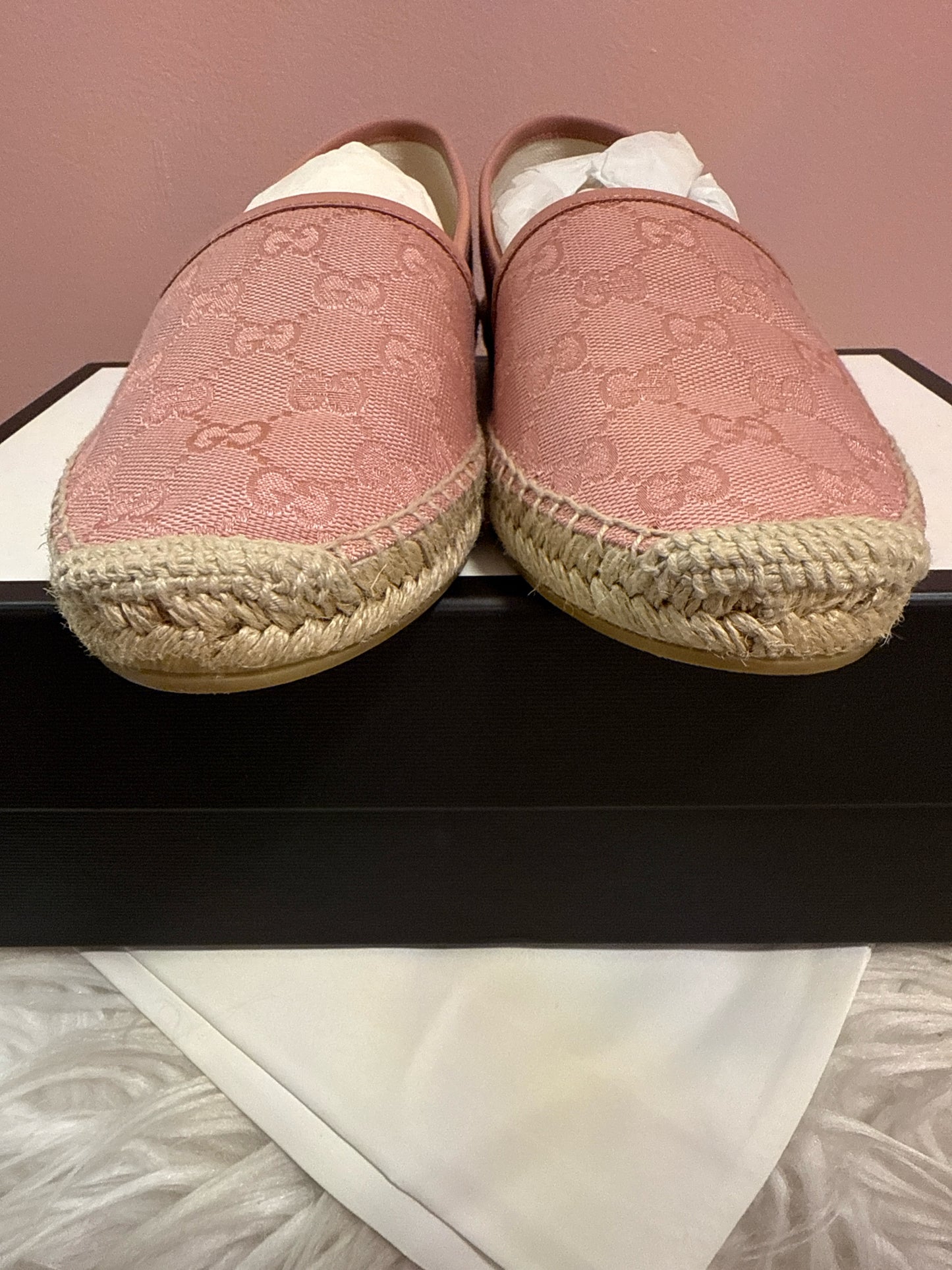 Gucci pink espadrilles with box and dust bag
