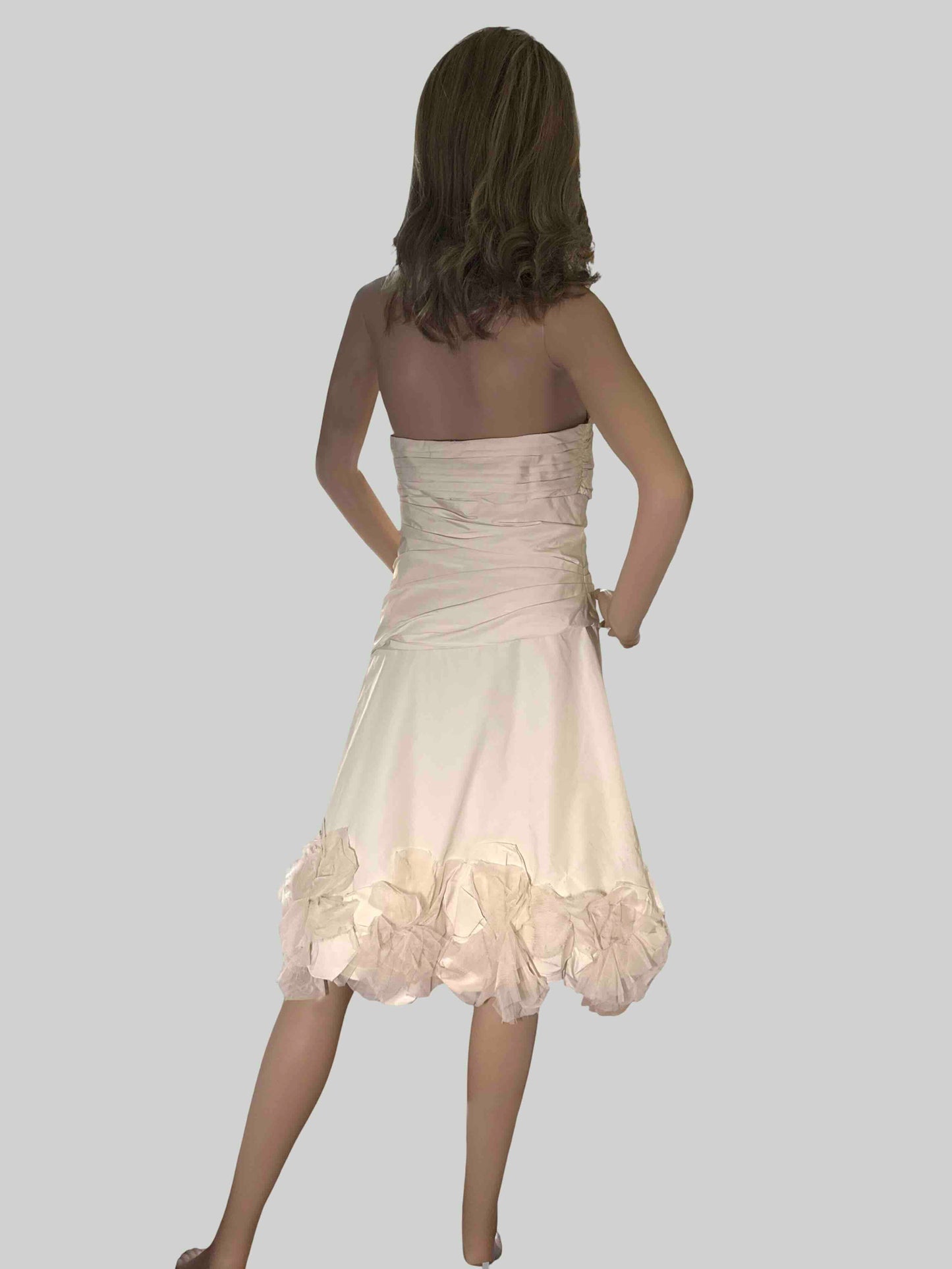 BCBG MAXAZRIA OFF WHITE TAFFETA STRAPLESS DRESS