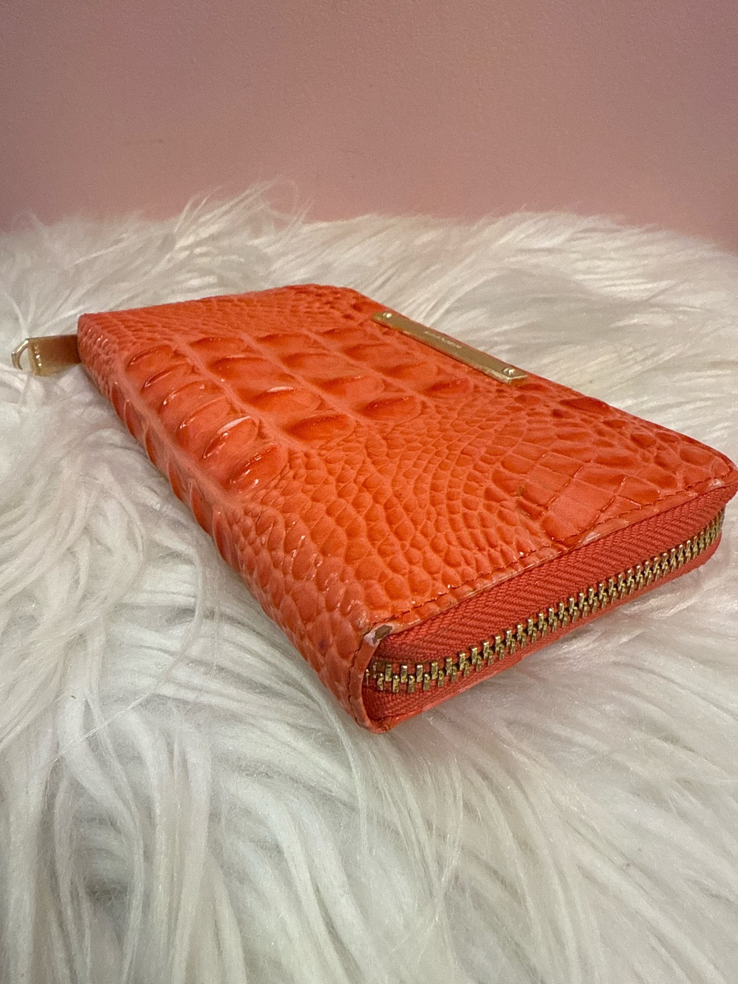 Brahmin orange zip around wallet