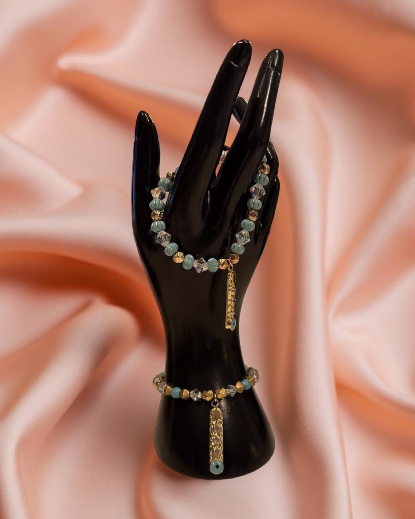 Hand the eye turquoise beaded bracelet handmade by The Beading Mama