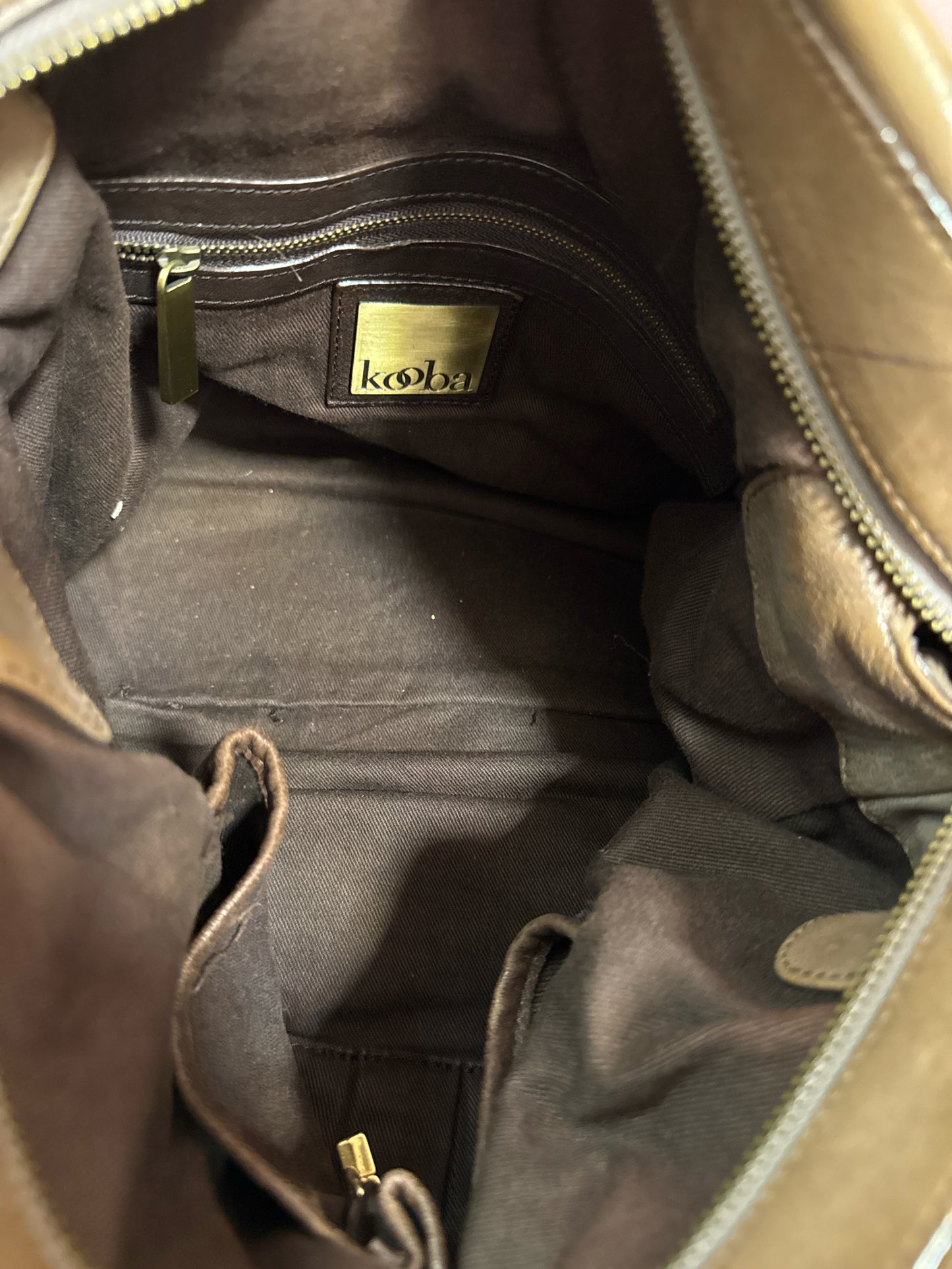 Kooba chocolate brown and tan leather shoulder bag