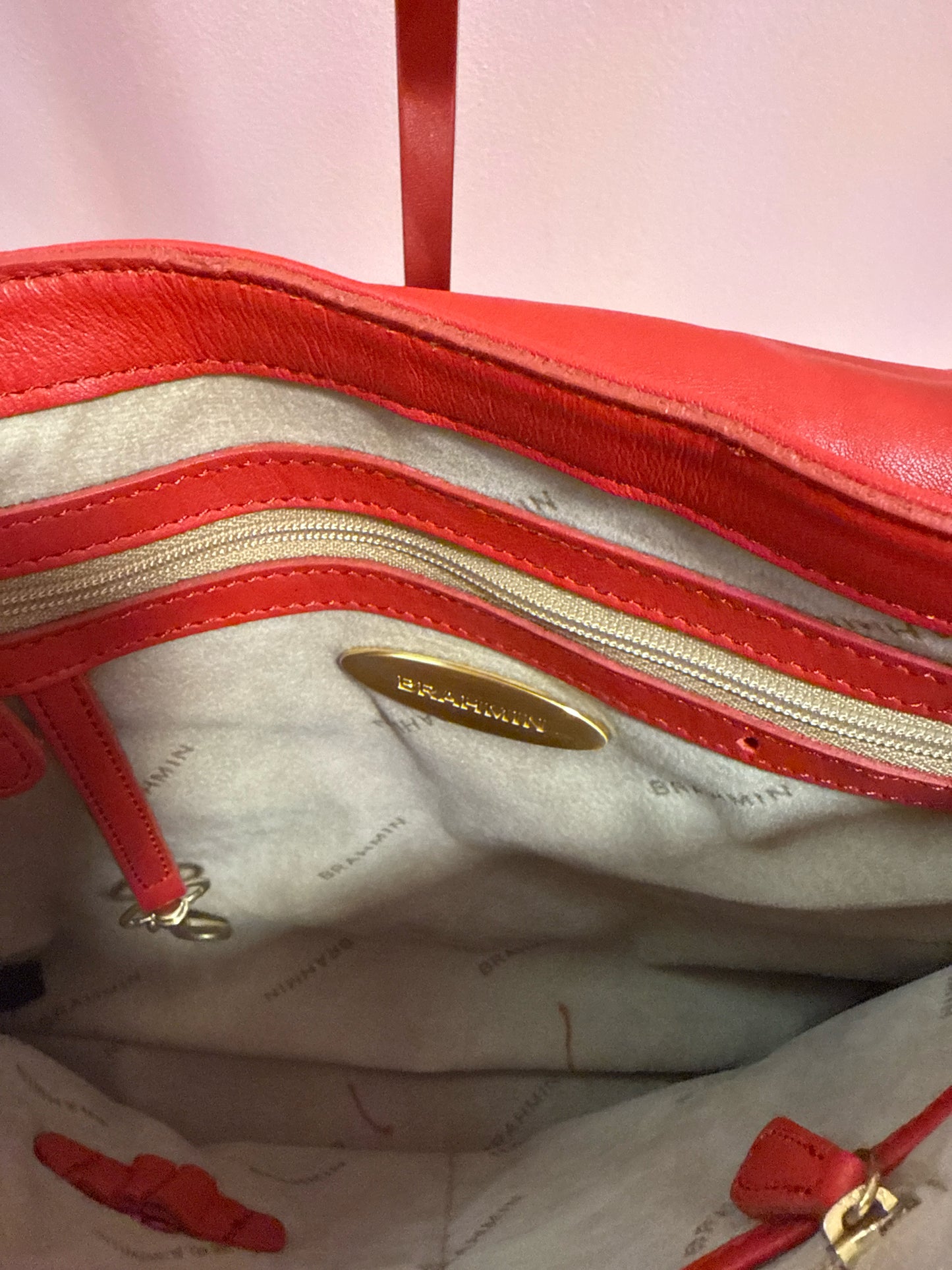 BRAHMIN RED RUCHED LEATHER SHOULDER BAG