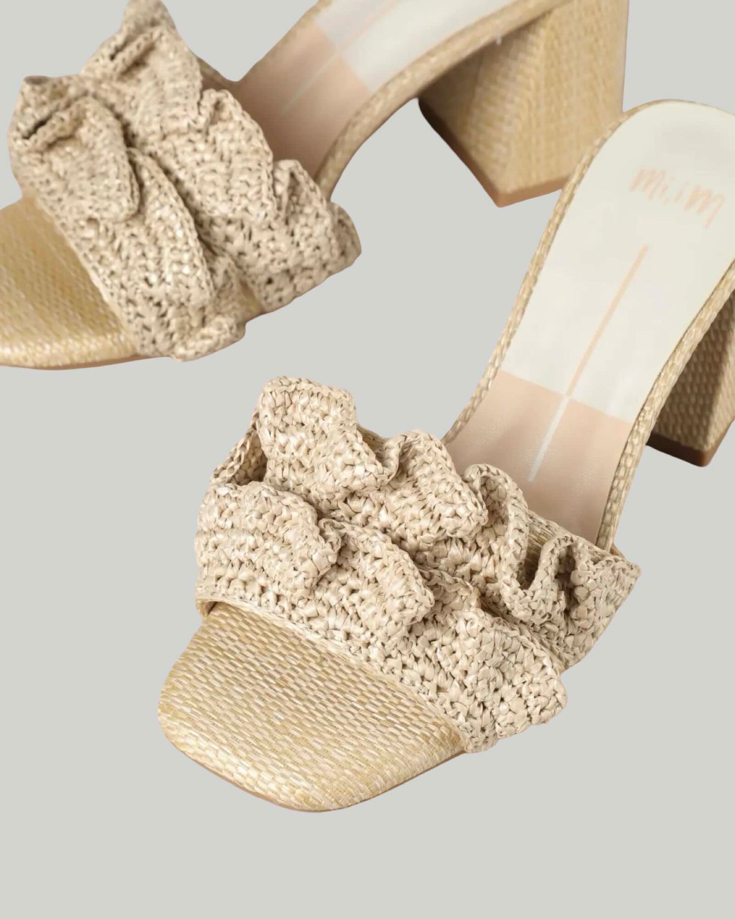 Natural Raffia Ruffle Front Block Heel Slides 6