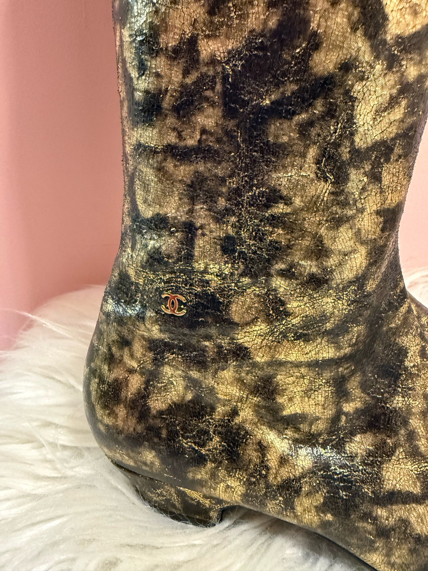 Chanel Black and Gold Knee High Boots A G34281