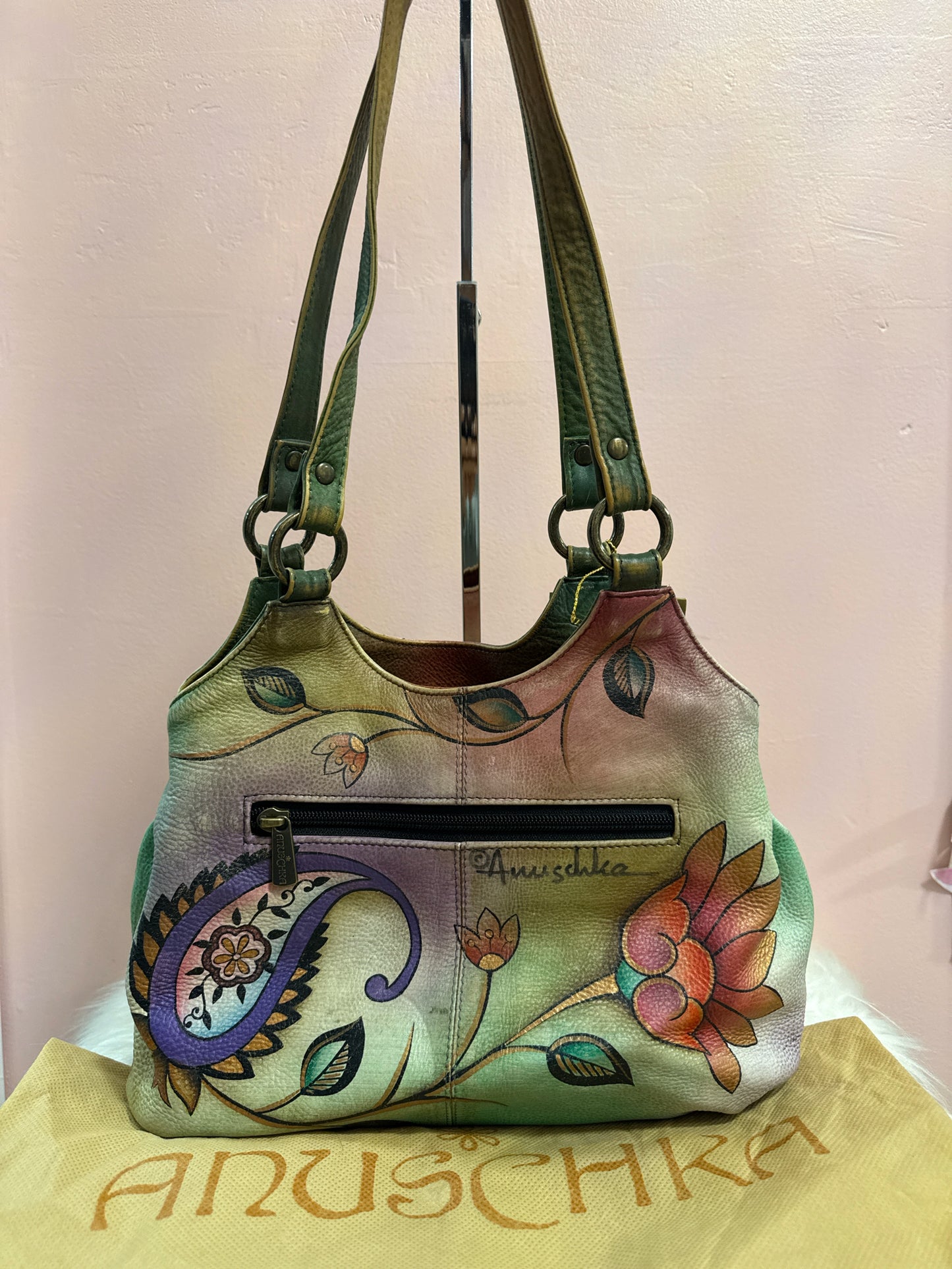 Anuschka paisley floral multi print bag NWT dust bag included