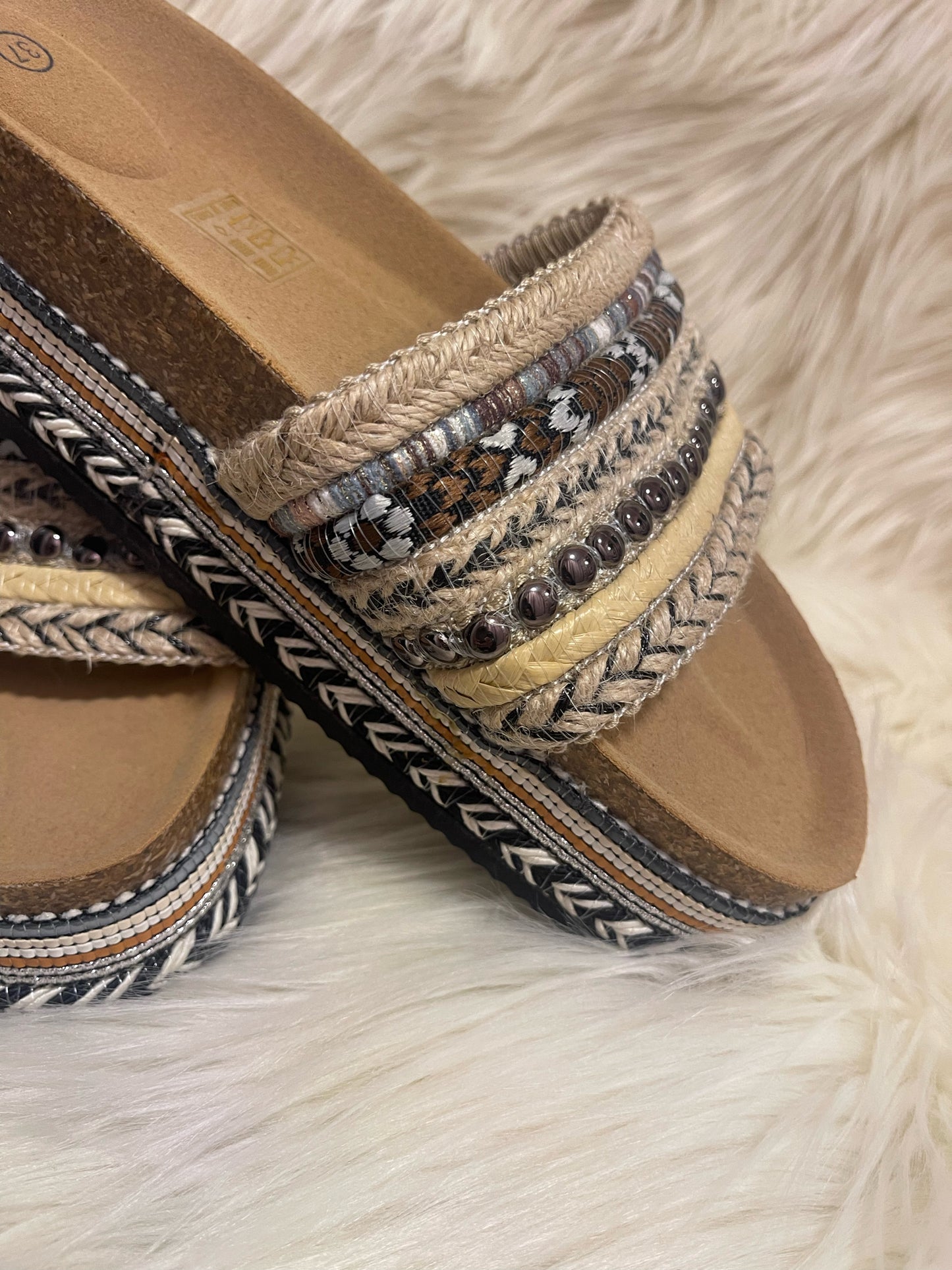 BROWN BEIGE NATURAL PLATFORM SLIDES 36