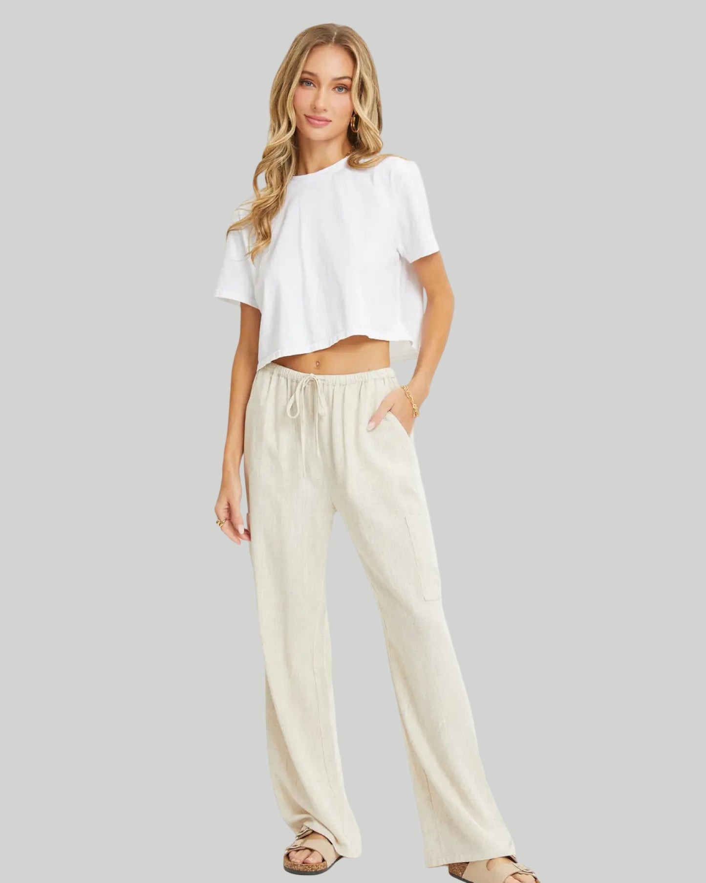 LINEN BLEND PULL ON PANTS more colors available