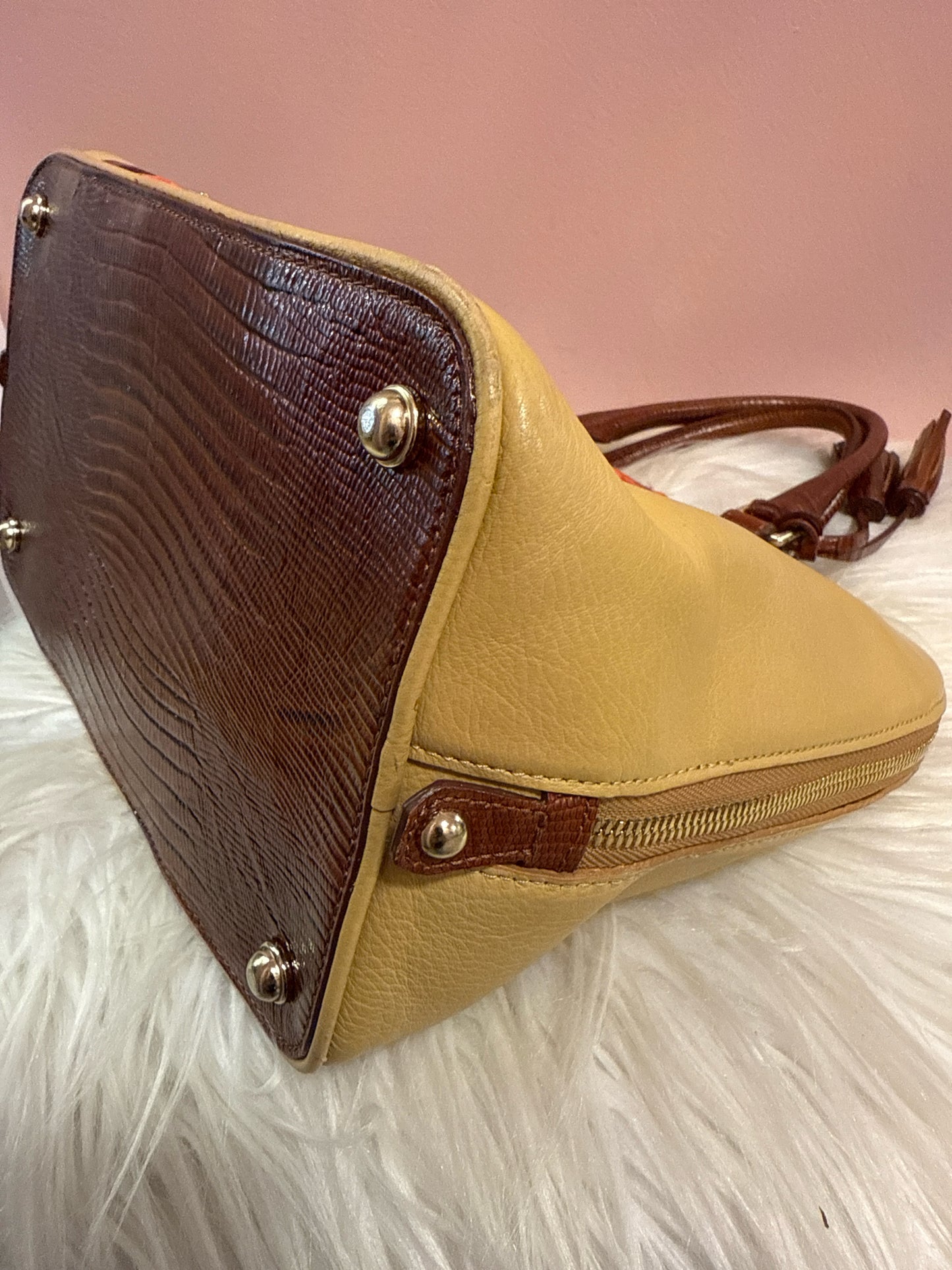Brahmin Duxbury tan with orange leather satchel