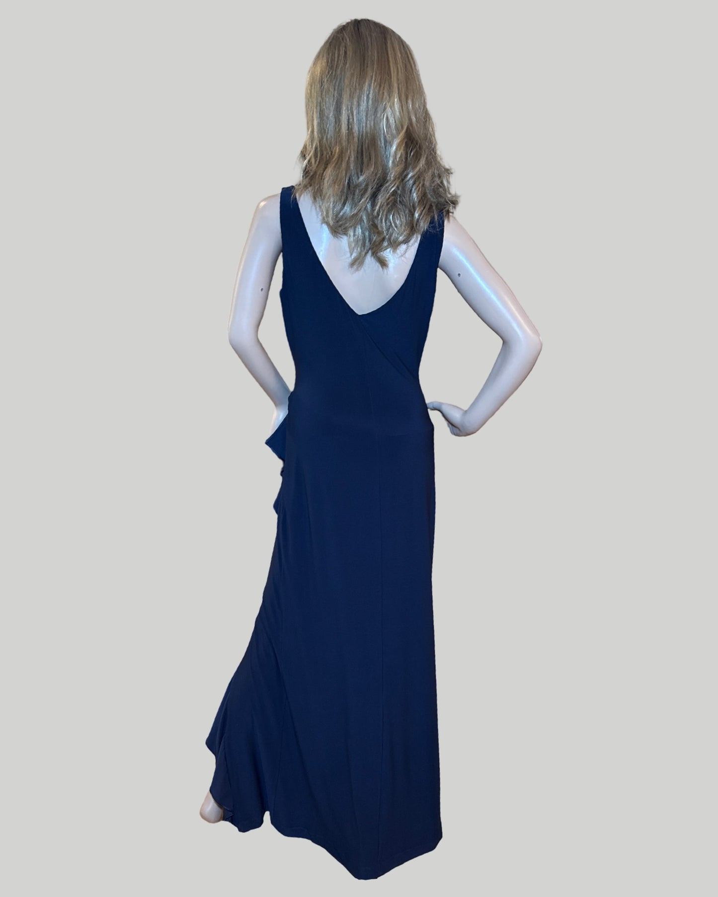 LAUREN RALPH LAUREN EVENING NAVY SLEEVELESS GOWN