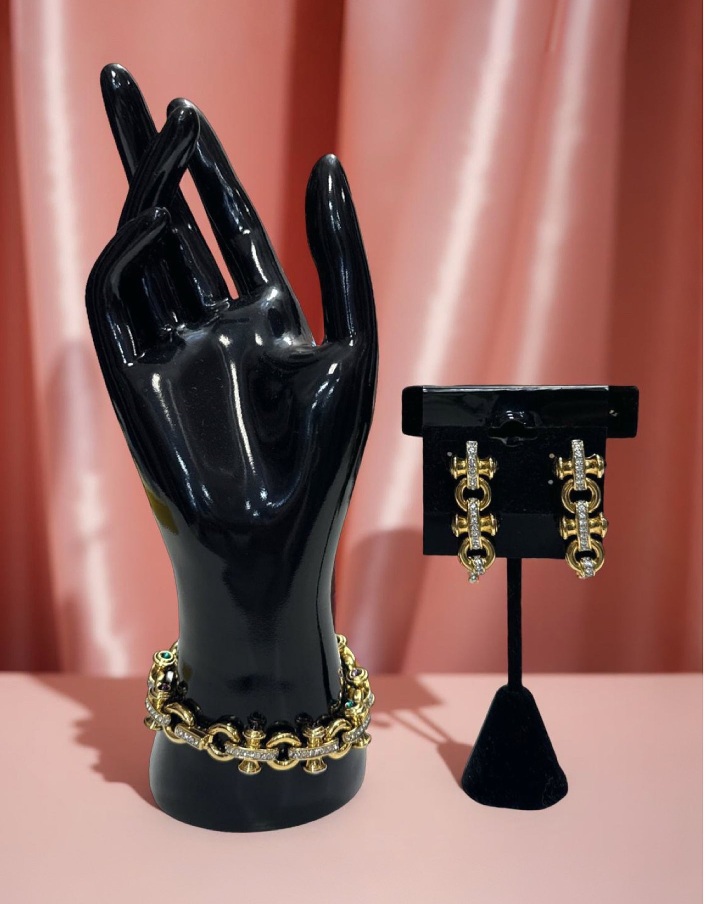 Swarovski barbell gold plated link with clear color crystal earrings