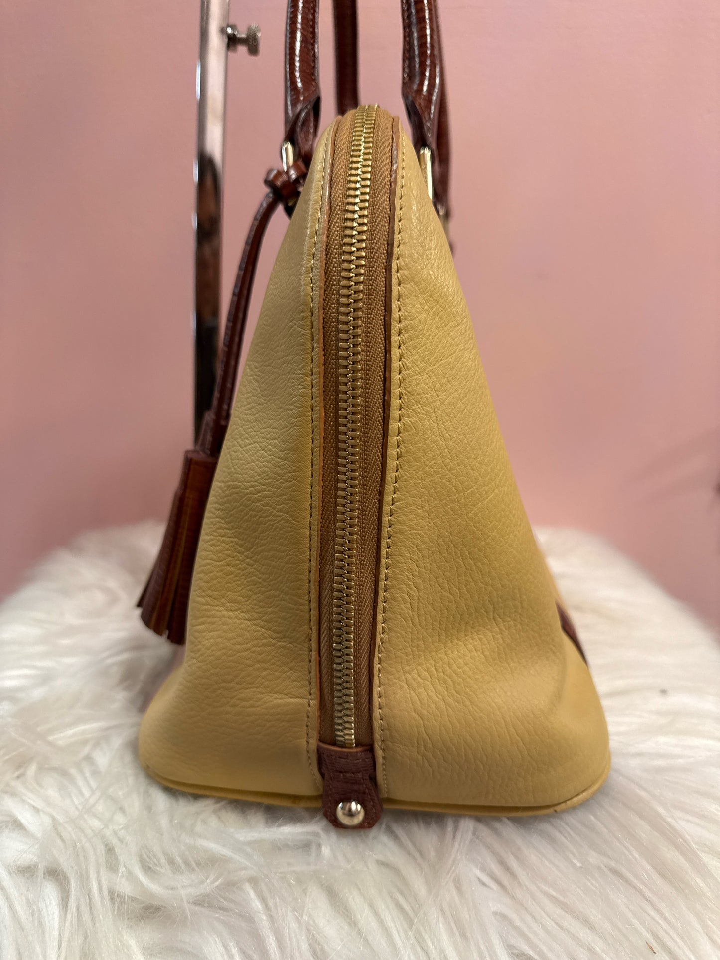 Brahmin Duxbury tan with orange leather satchel