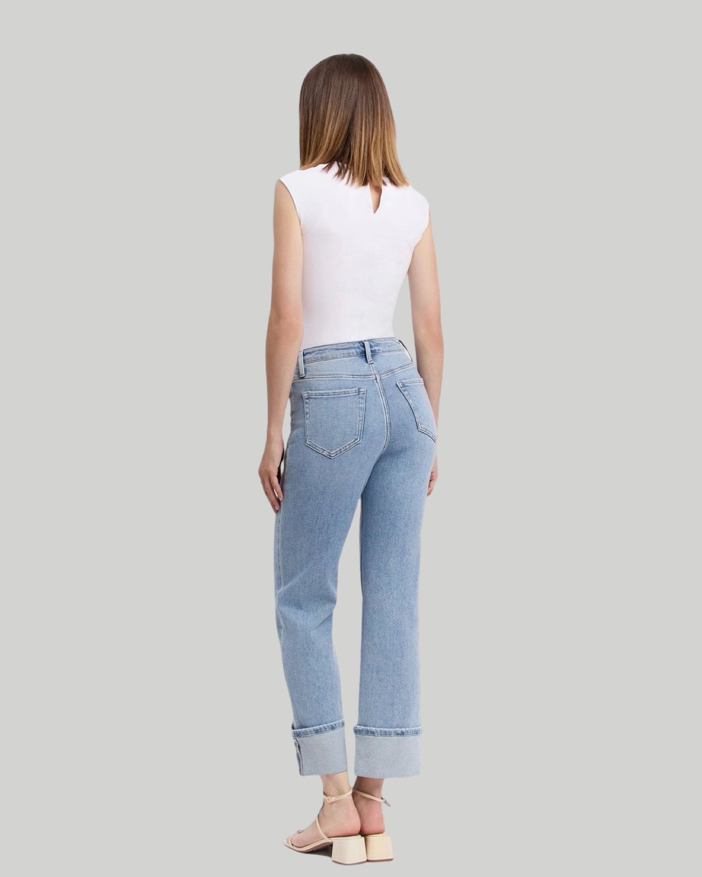 High rise cuffed slim wide jeans elan