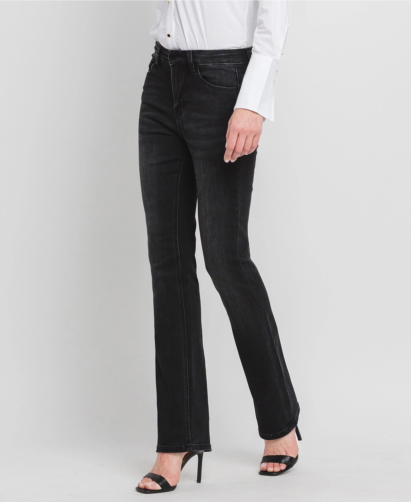High rise slim black boot cut jeans significant