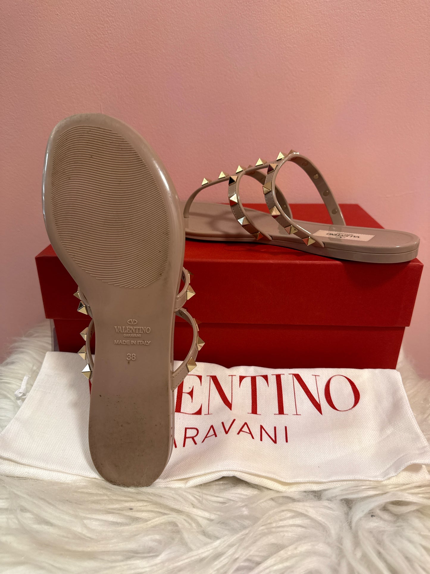 Valentino Garavani pvc thong poudre sandals with box and dust bags
