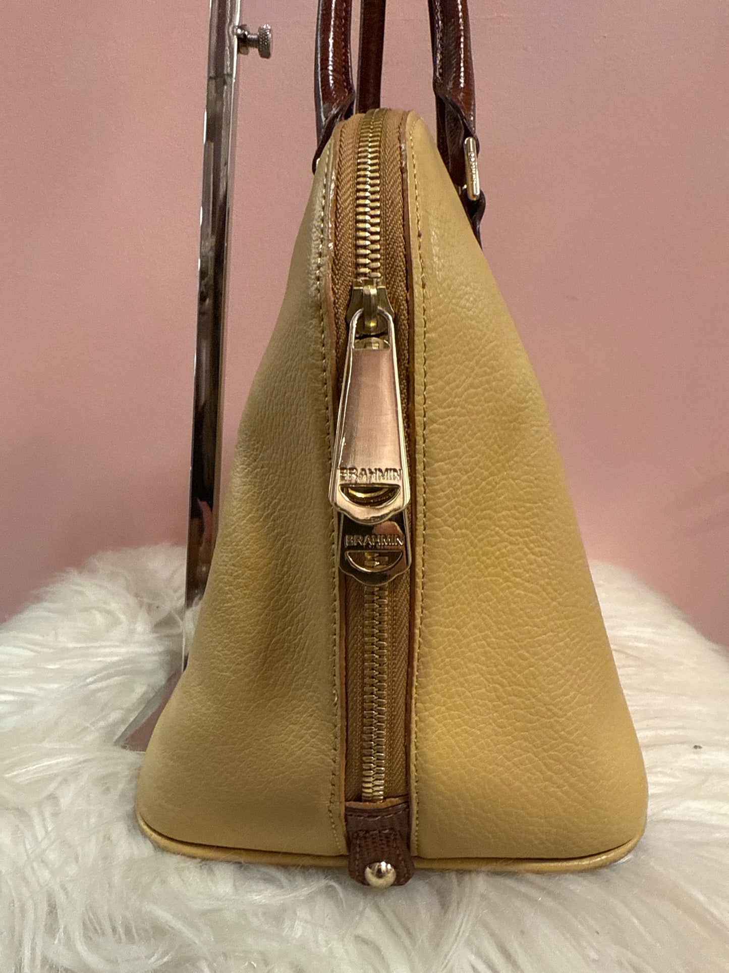 Brahmin Duxbury tan with orange leather satchel
