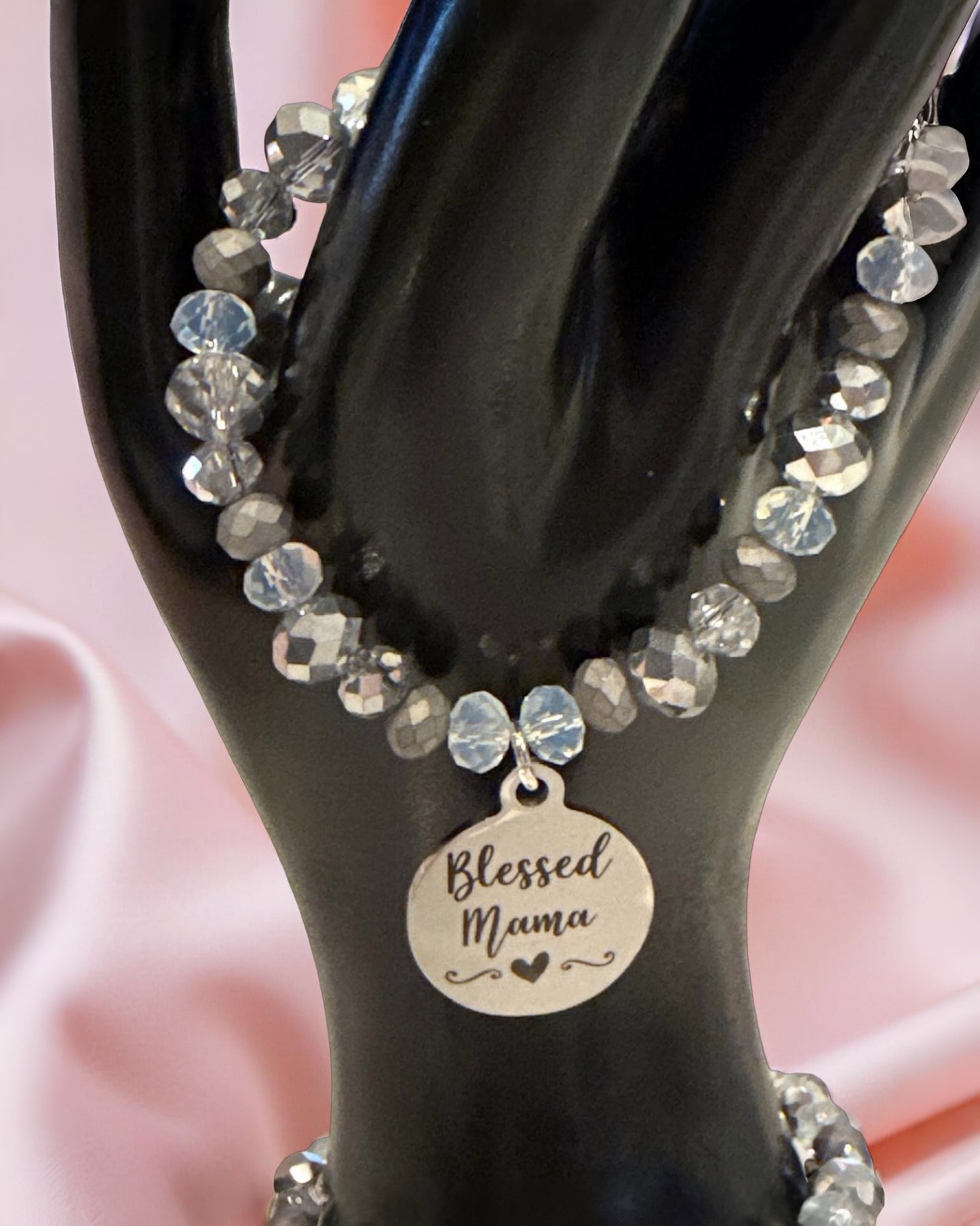 Blessed Mama silver bead bracelet handmade by The Beading Mama