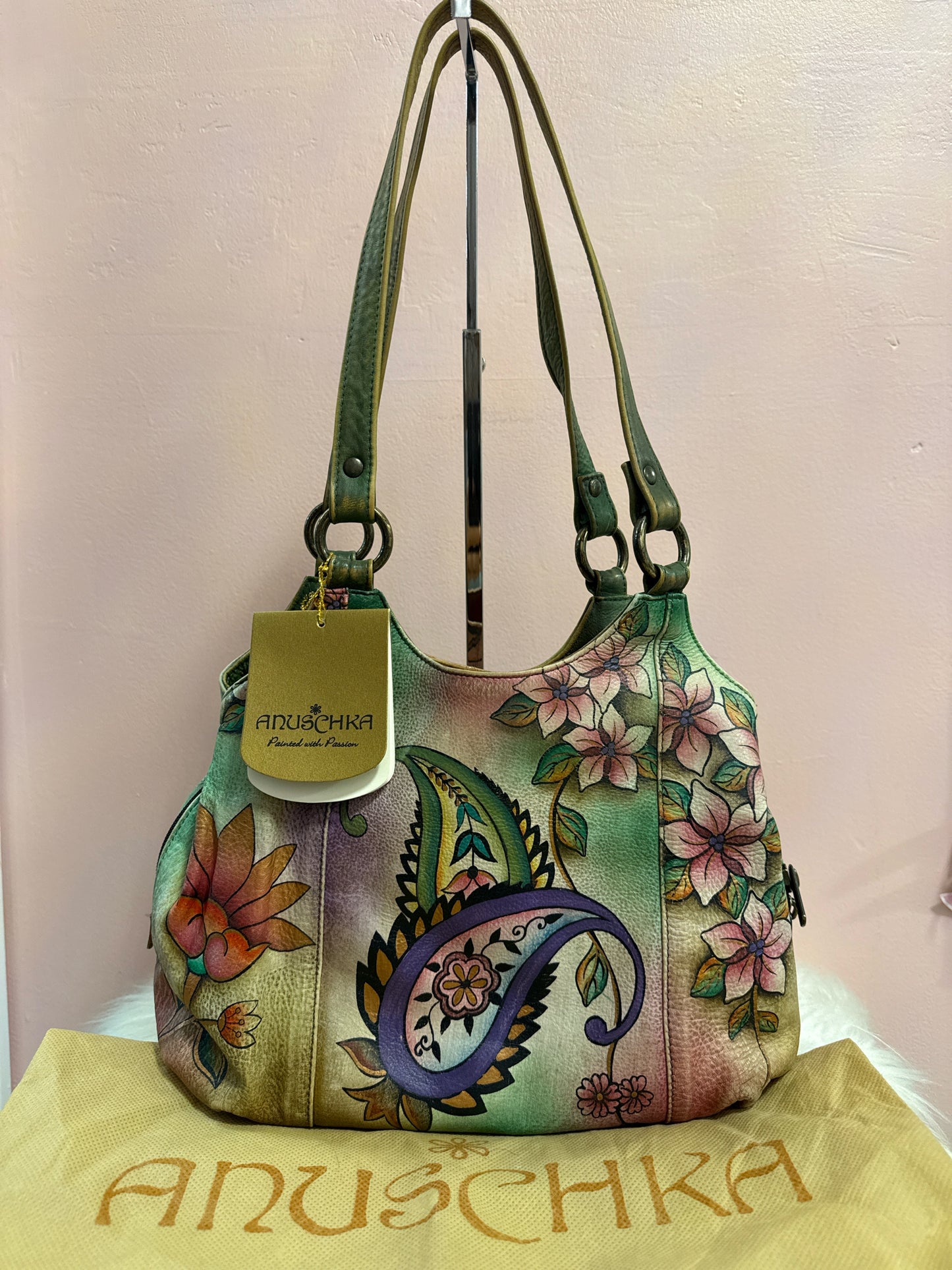 Anuschka paisley floral multi print bag NWT dust bag included