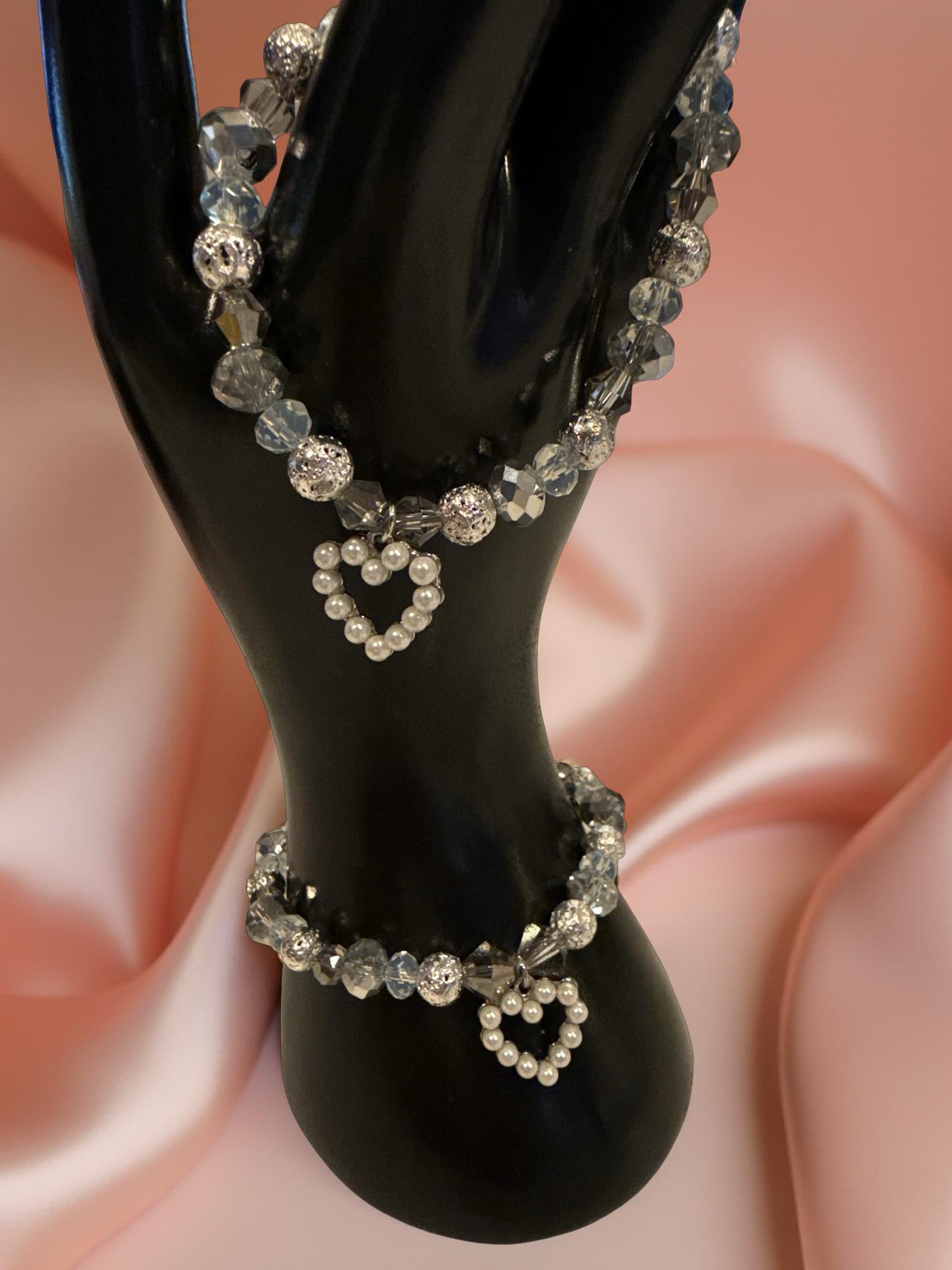 Pearl of hearts charm bracelet handmade by The Beading Mama