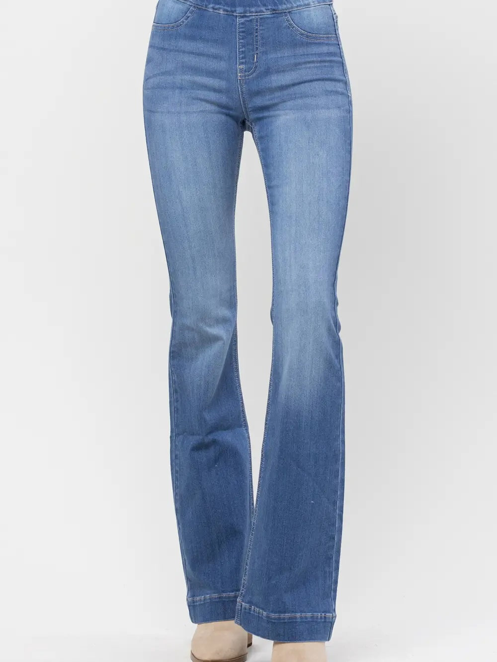 LIGHT BLUE DENIM PULL ON FLARES