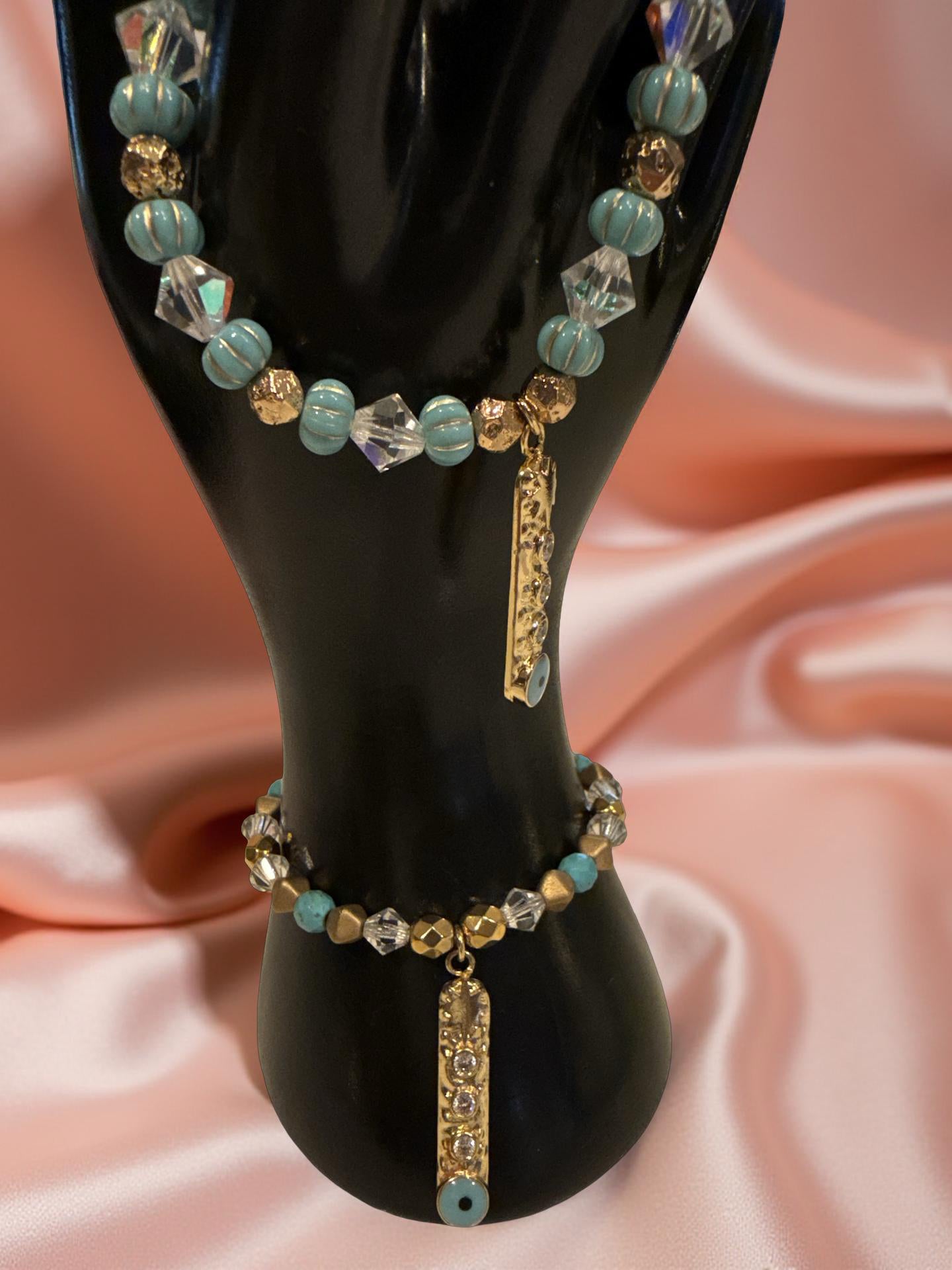 Hand the eye turquoise beaded bracelet handmade by The Beading Mama