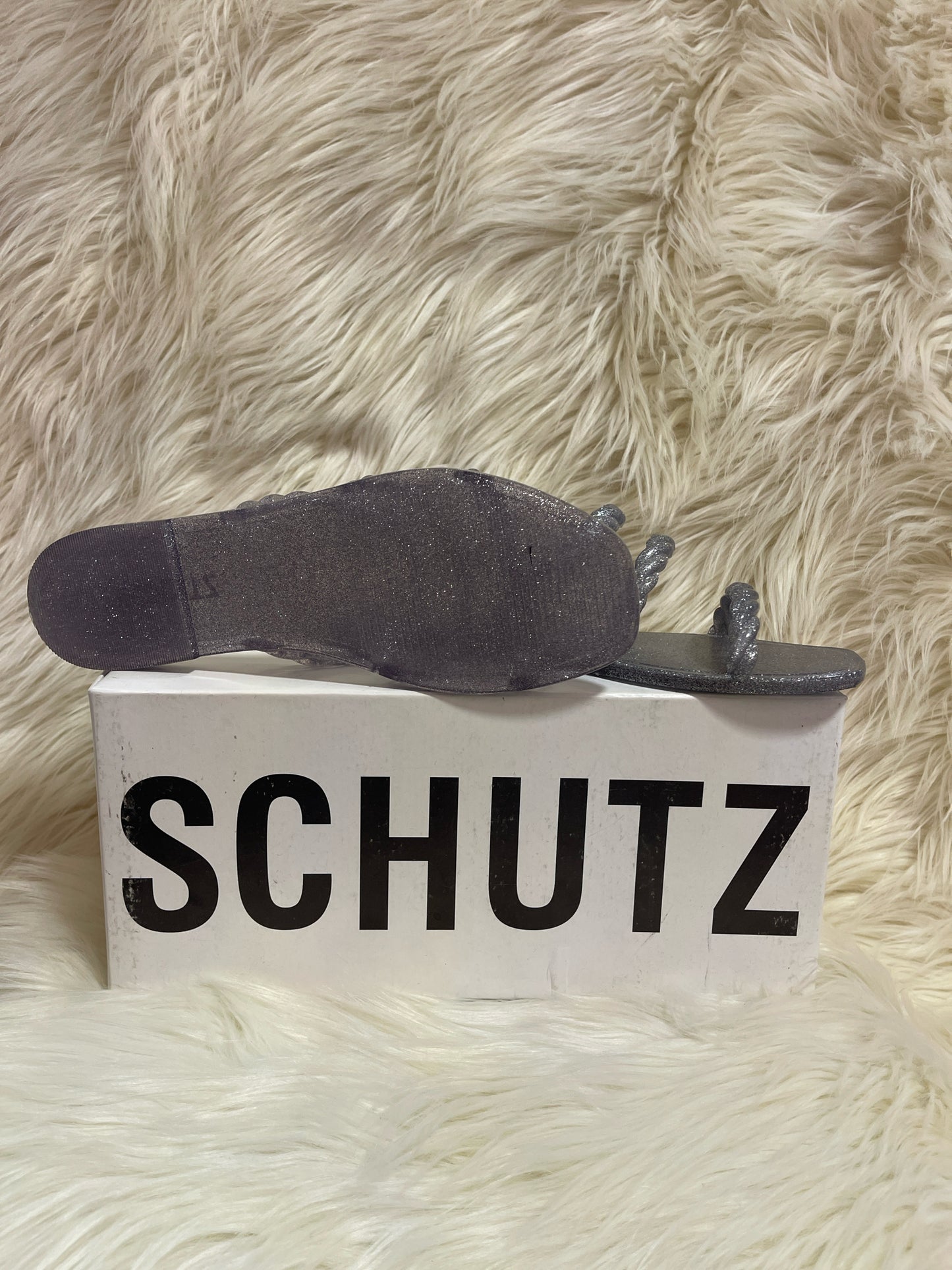 SCHUTZ DANDALIA SALTO RASTEIRO GLITTER SILVER SANDALS W BOX
