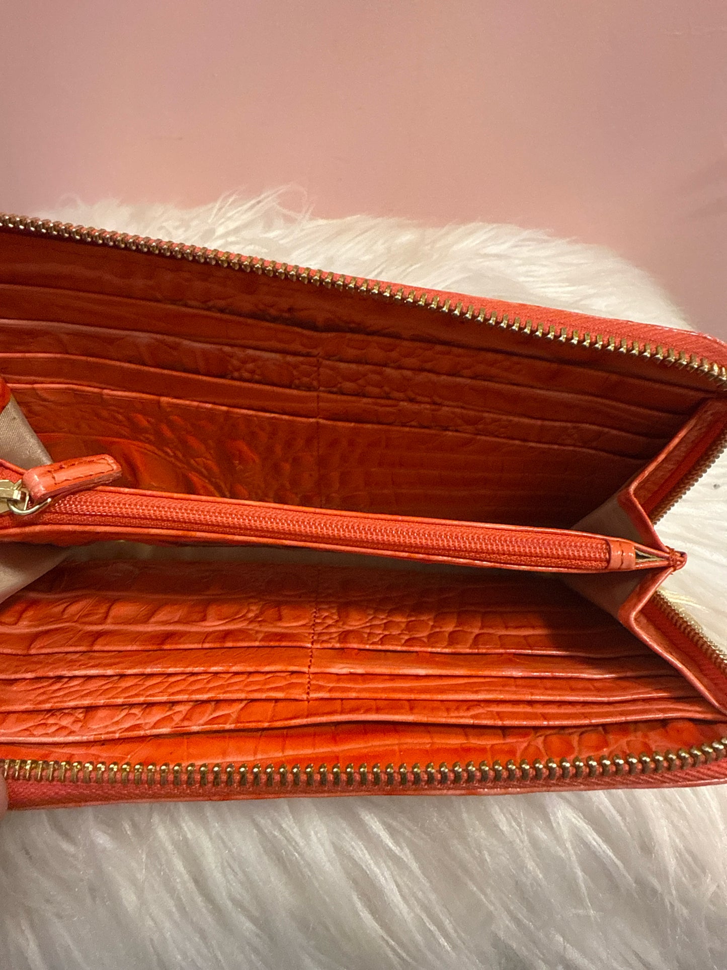 Brahmin orange zip around wallet
