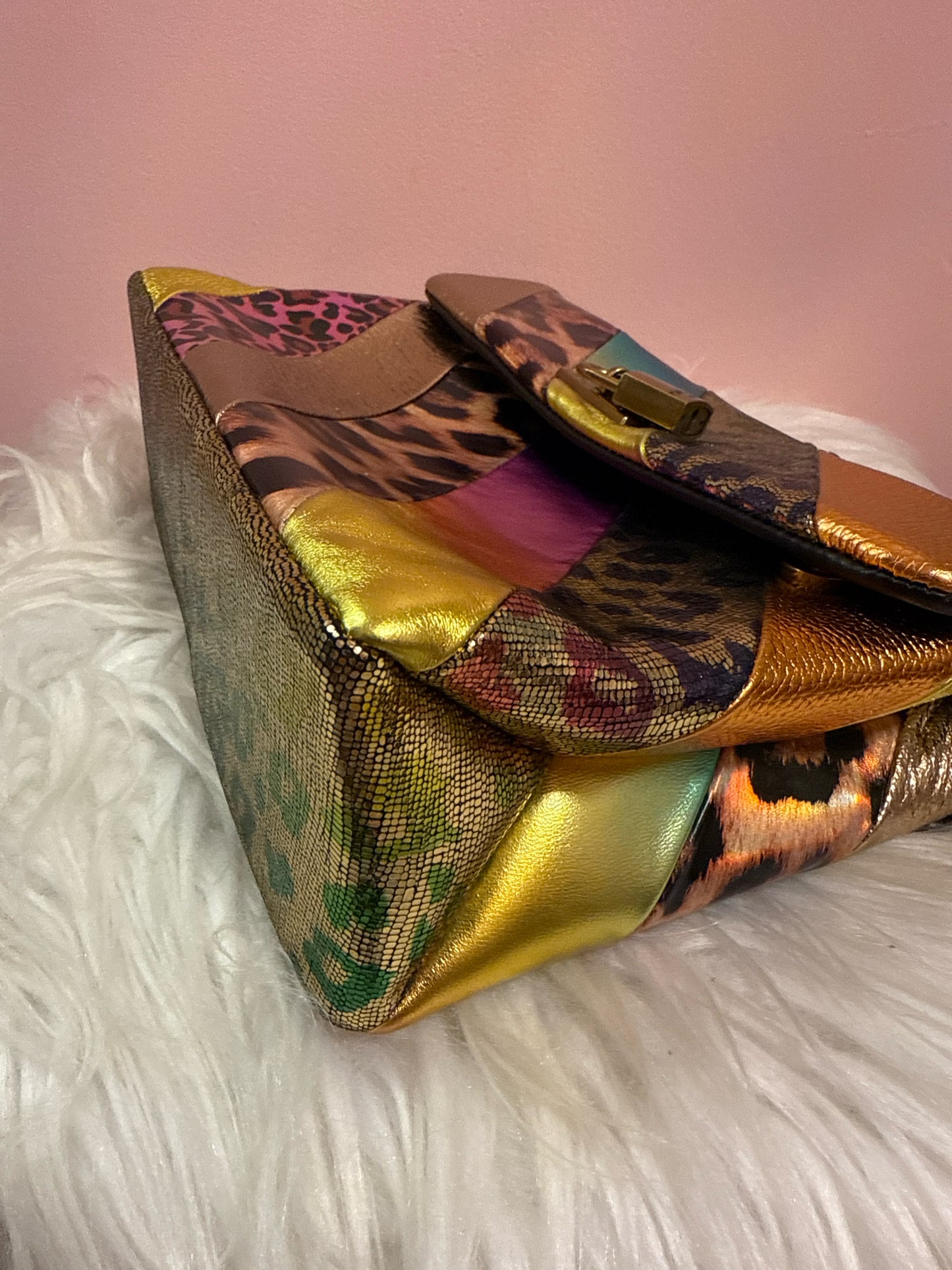Kurt Geiger Brixton metallic and animal print cross body/shoulder bag