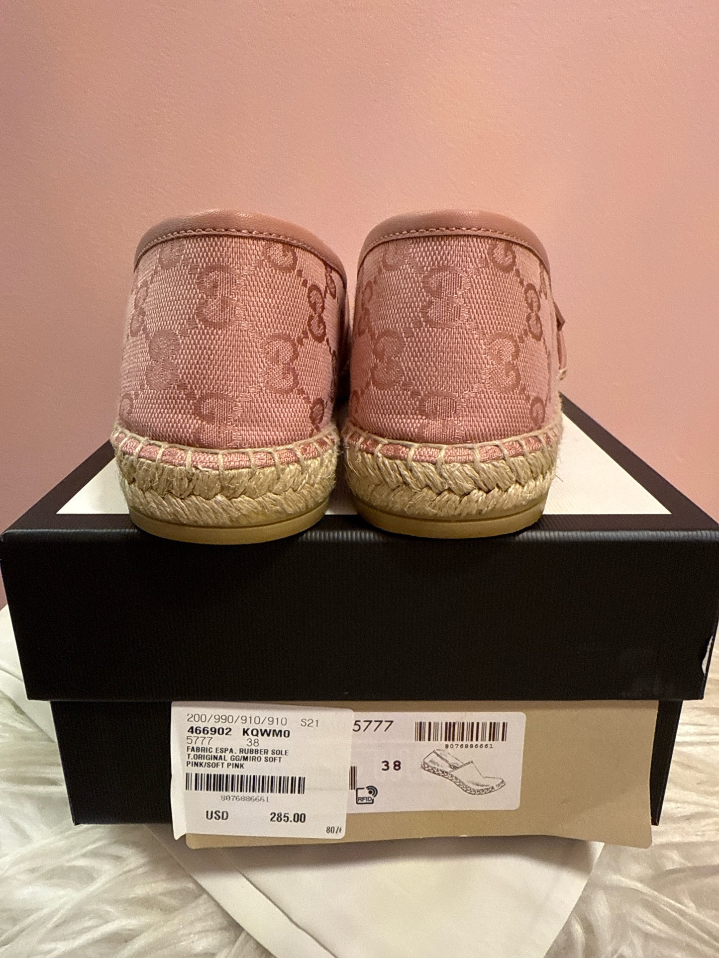 Gucci pink espadrilles with box and dust bag