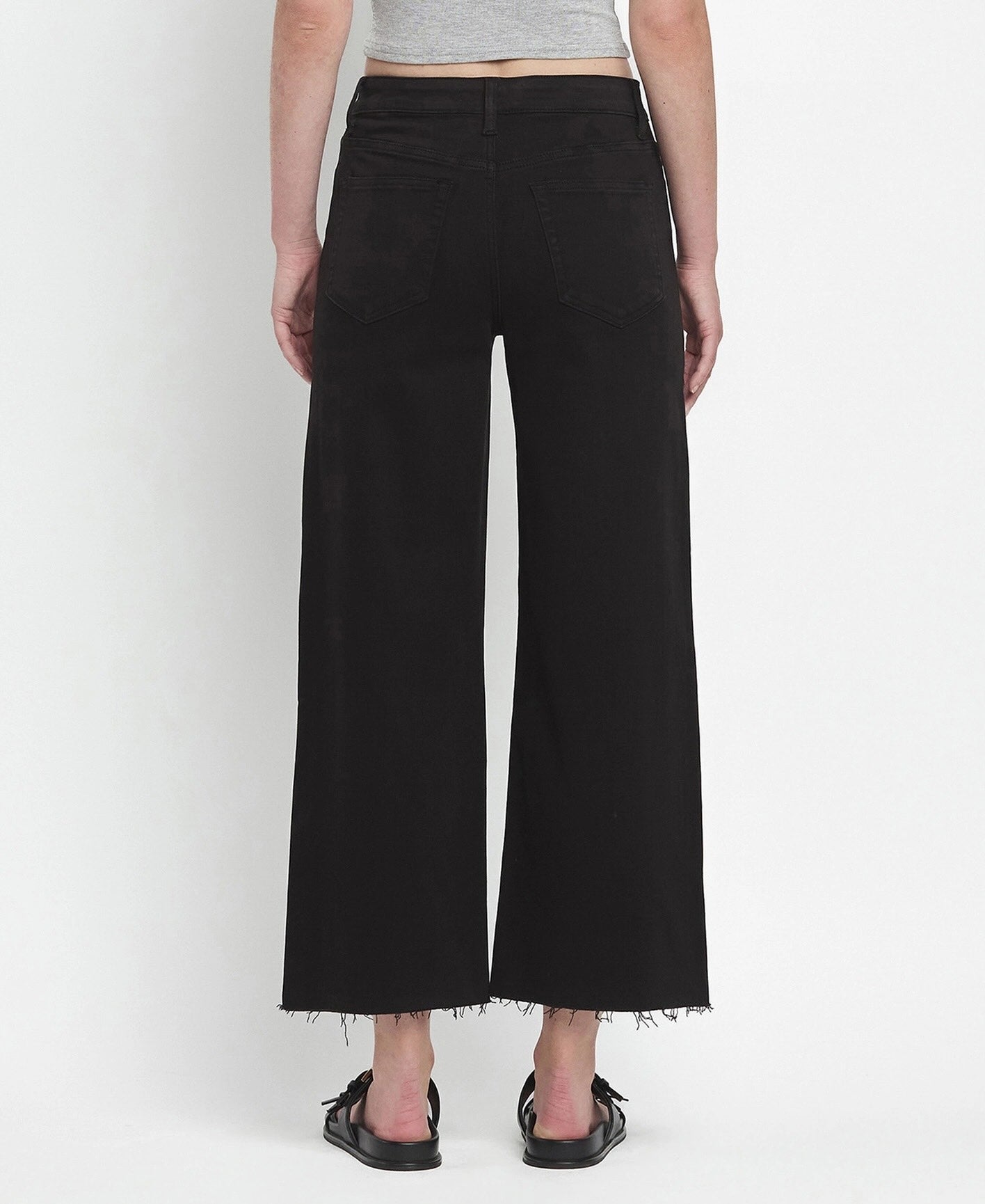 High rise crop wide leg black denim jeans