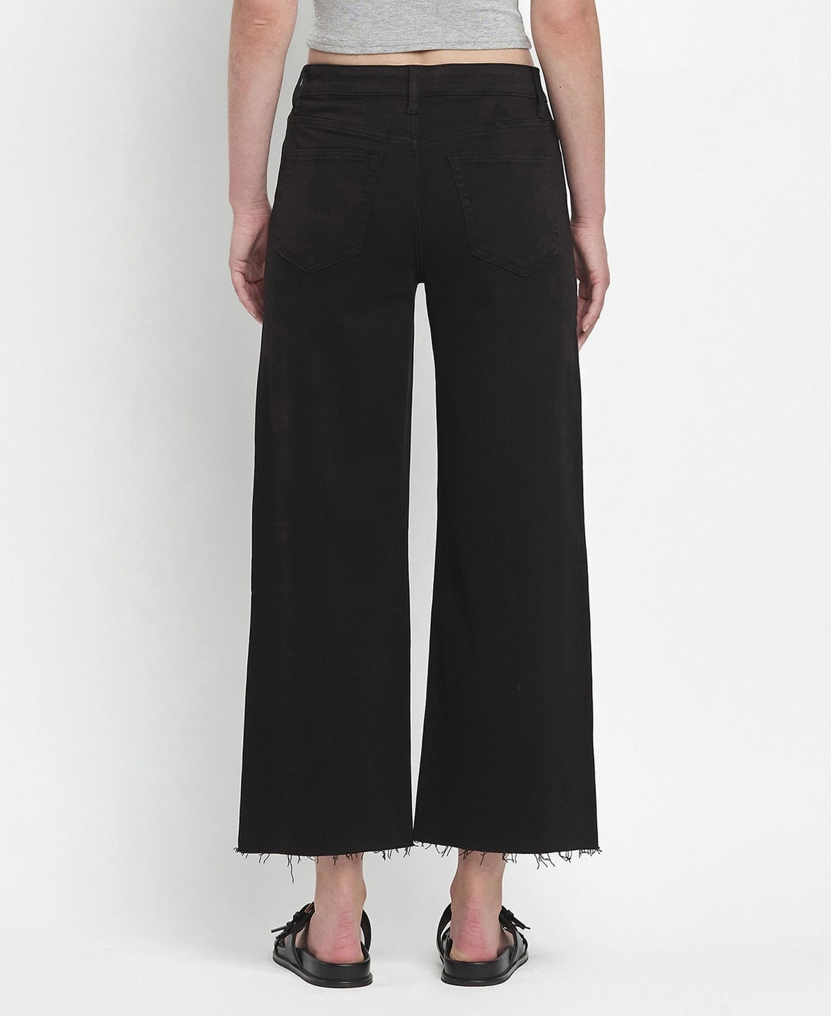 High rise crop wide leg black denim jeans
