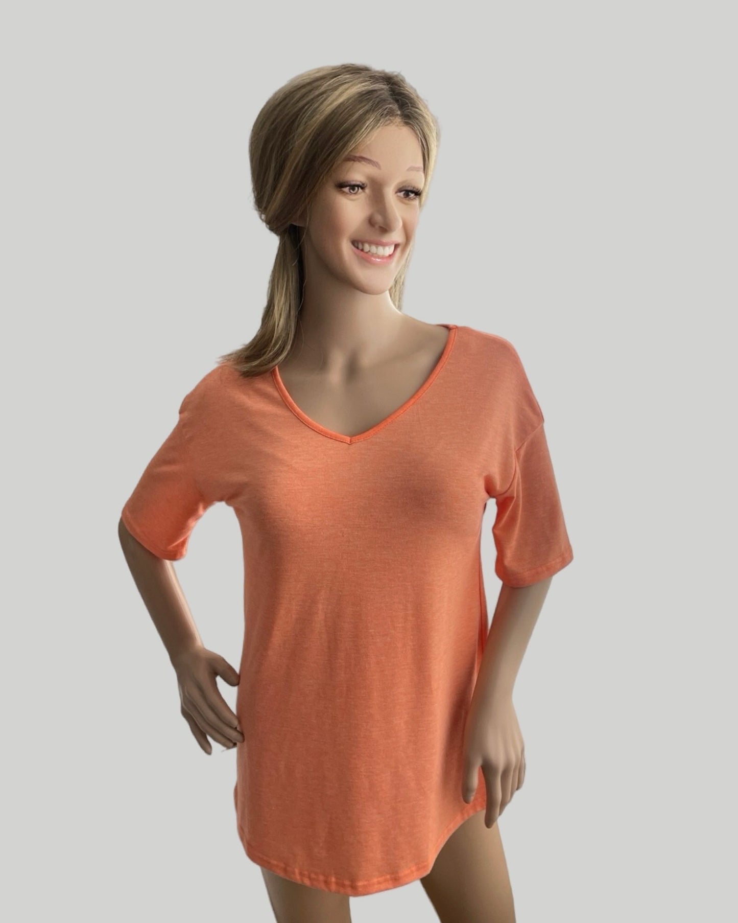 WHITE V-NECK HALF SLEEVE BASIC TEE SHIRT LOOSE FIT