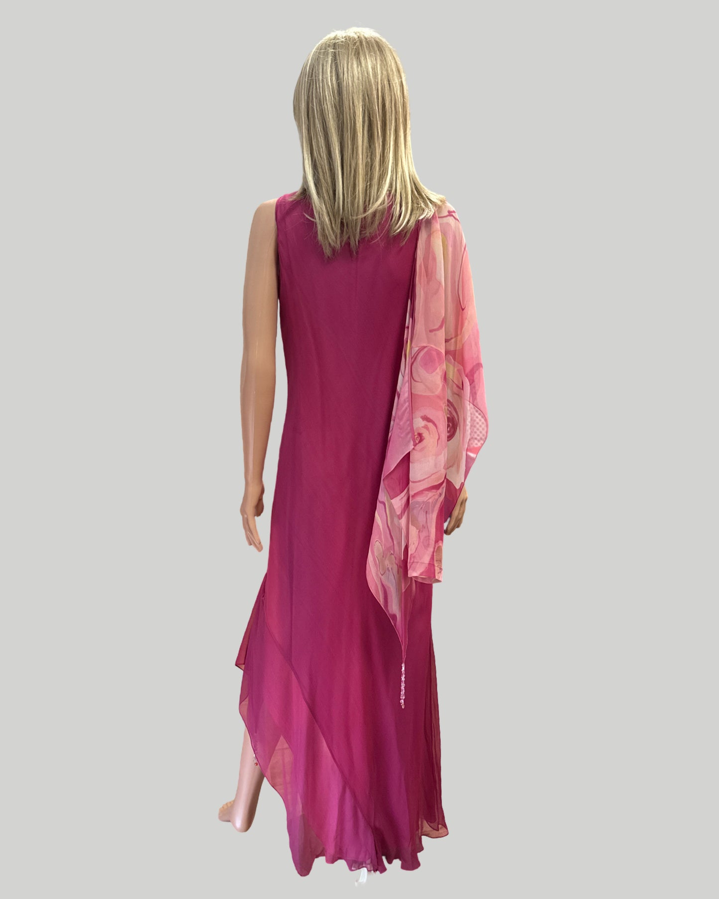 ANIA ZOFIA BERRY PINK SILK GOWN WITH COORDINATING SHAWL/WRAP