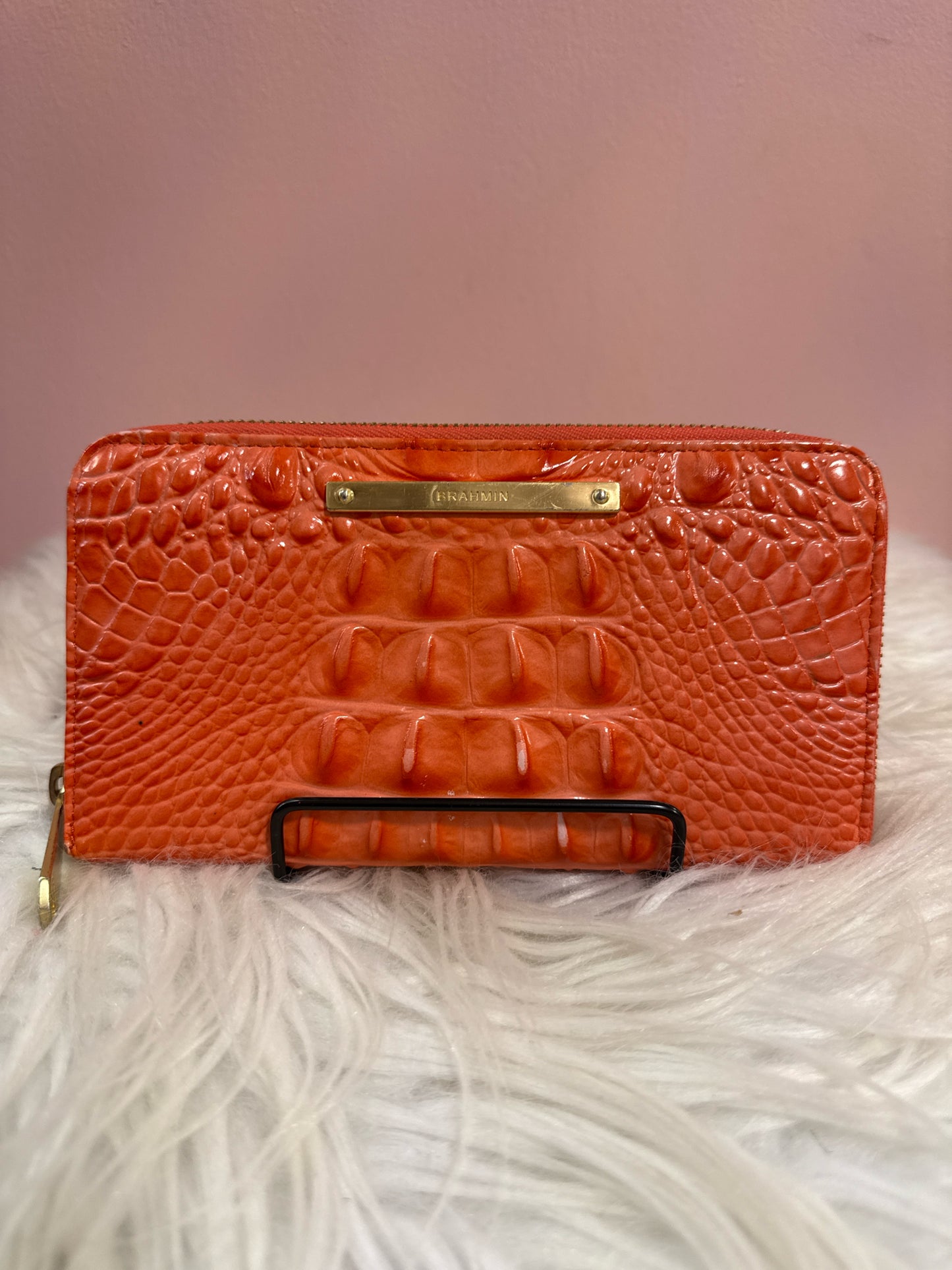 Brahmin orange zip around wallet